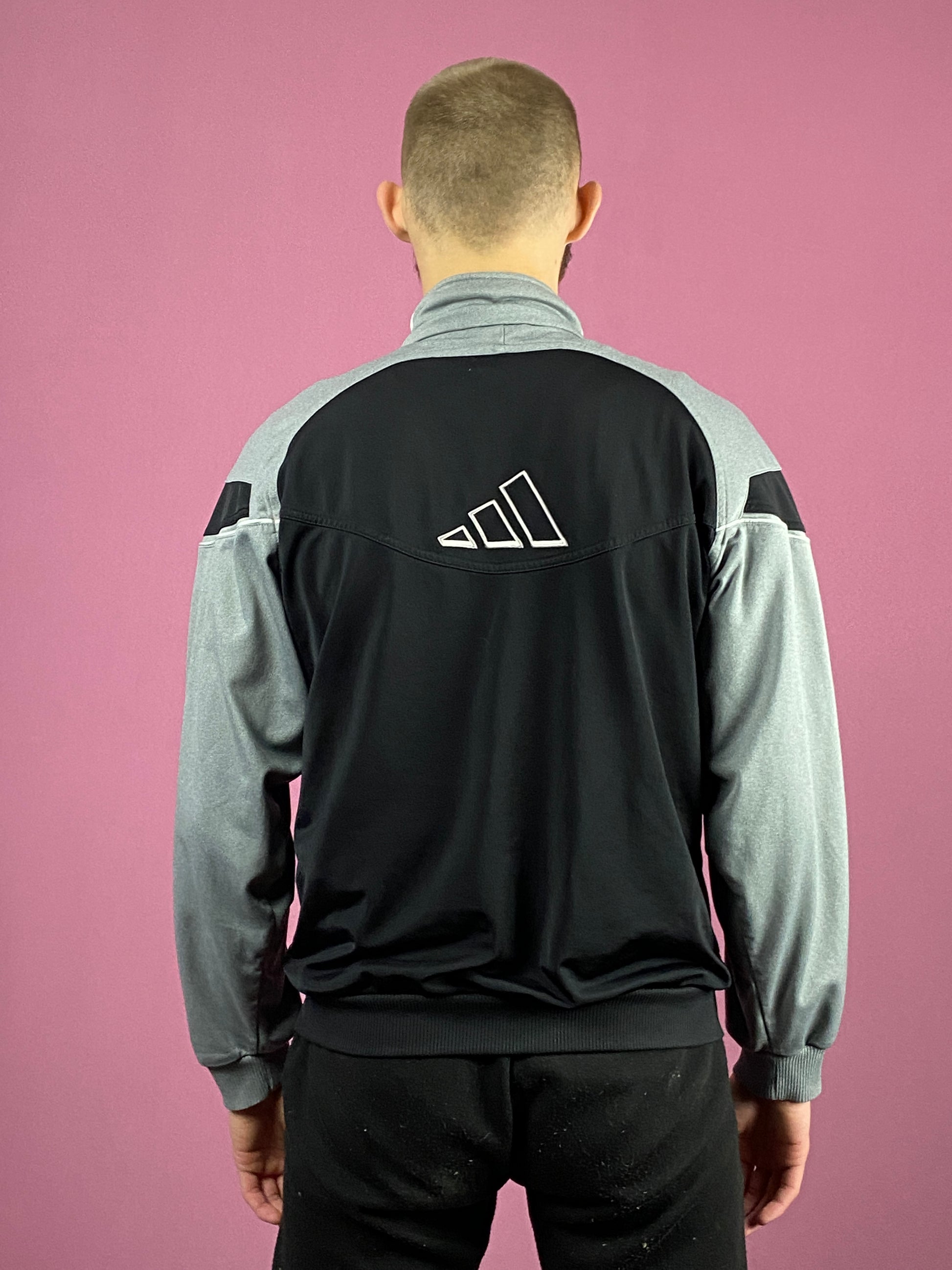 90s Adidas Vintage Men's Back Logo Track Jacket - Medium Black Polyester