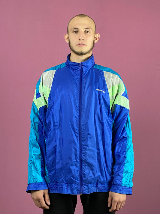 90s Adidas Vintage Men's Windbreaker Jacket - Large Blue Nylon