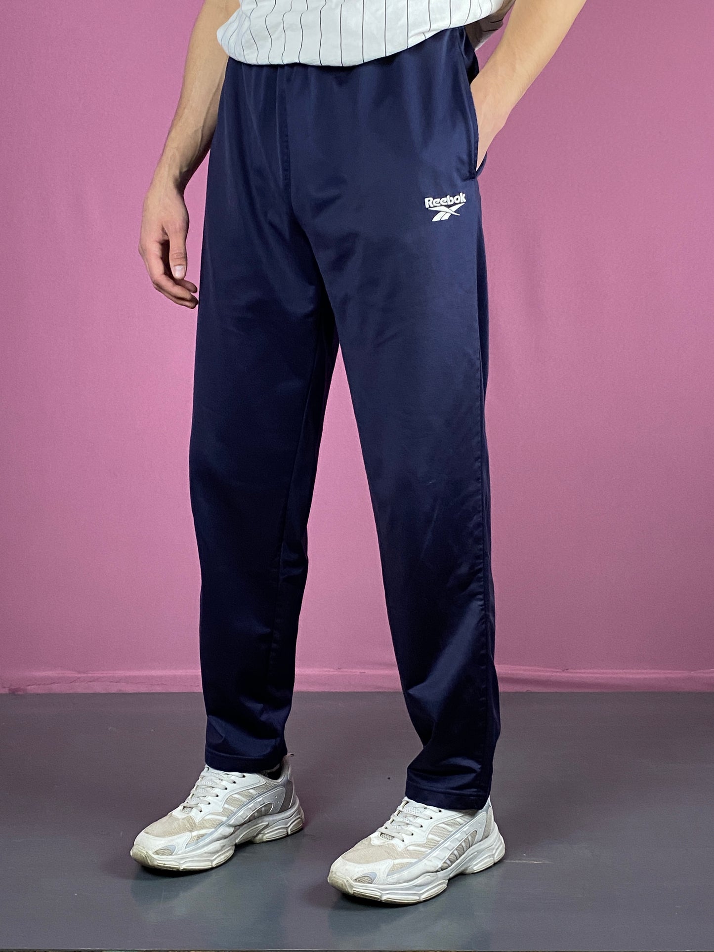 90s Reebok Vintage Men's Track Pants - L Navy Blue Polyester