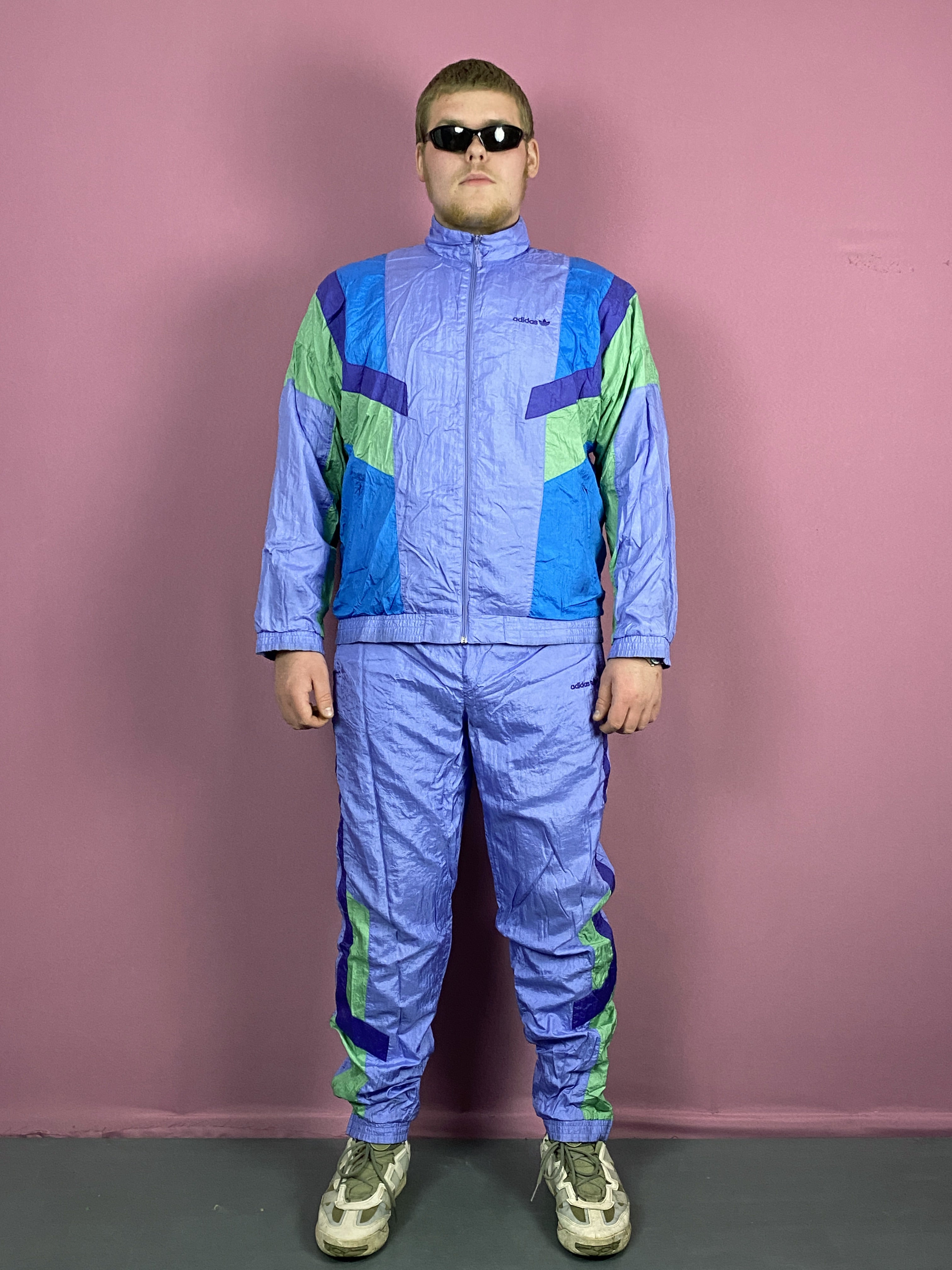 80s / 90s Adidas Vintage Men's Blue and Navy Track Suit selling Set