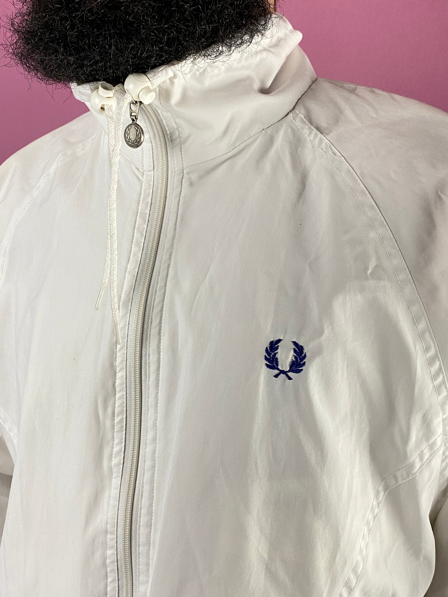 80s Fred Perry Sportswear Vintage Men's Windbreaker Jacket - L White Polyester