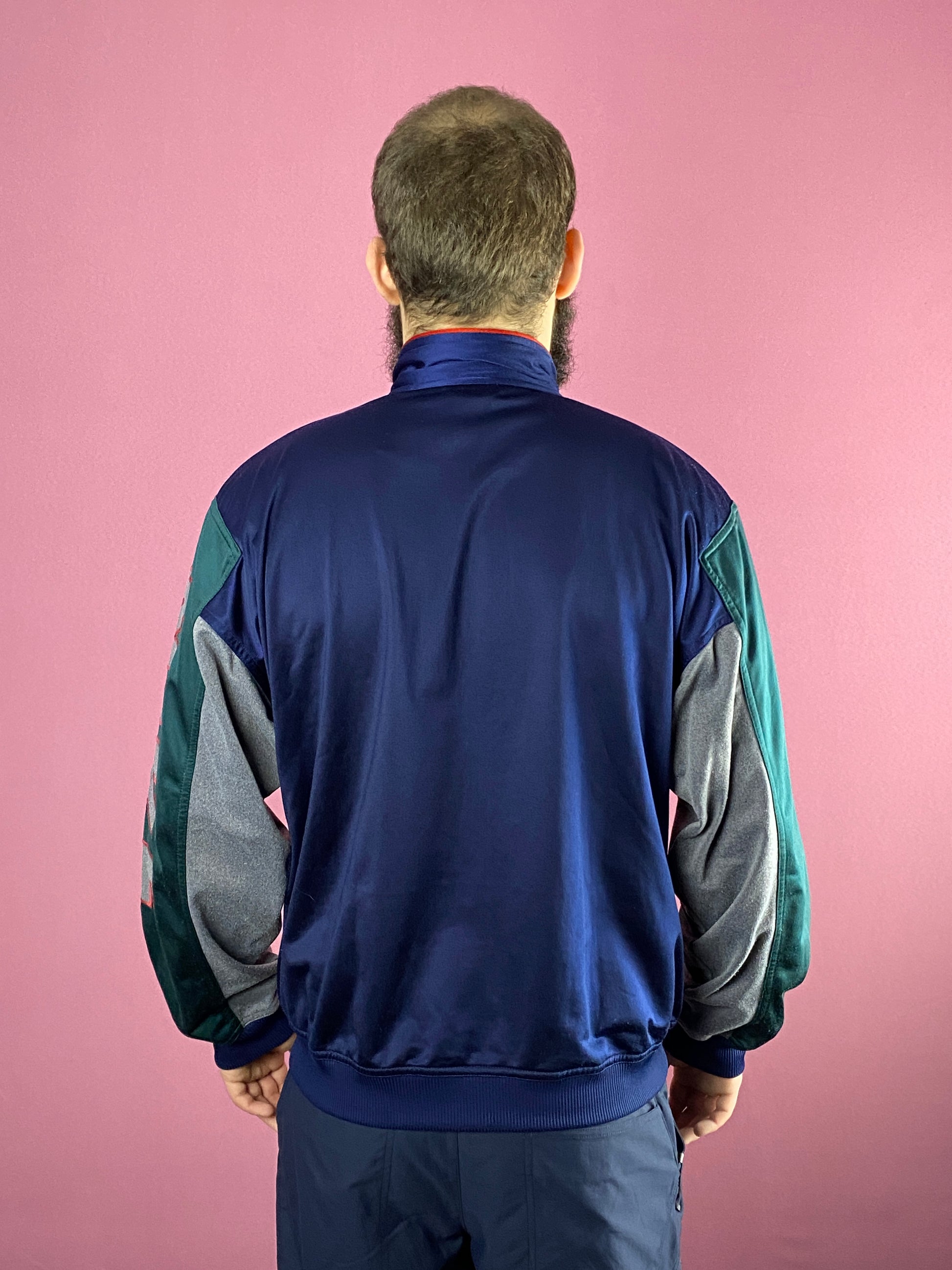90s Nike Big Spell Out Vintage Men's Track Jacket - M Navy Blue & Green Polyester