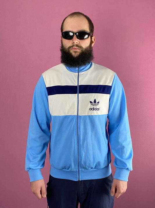 70s Adidas Vintage Men's Track Jacket - L Blue & White Polyester