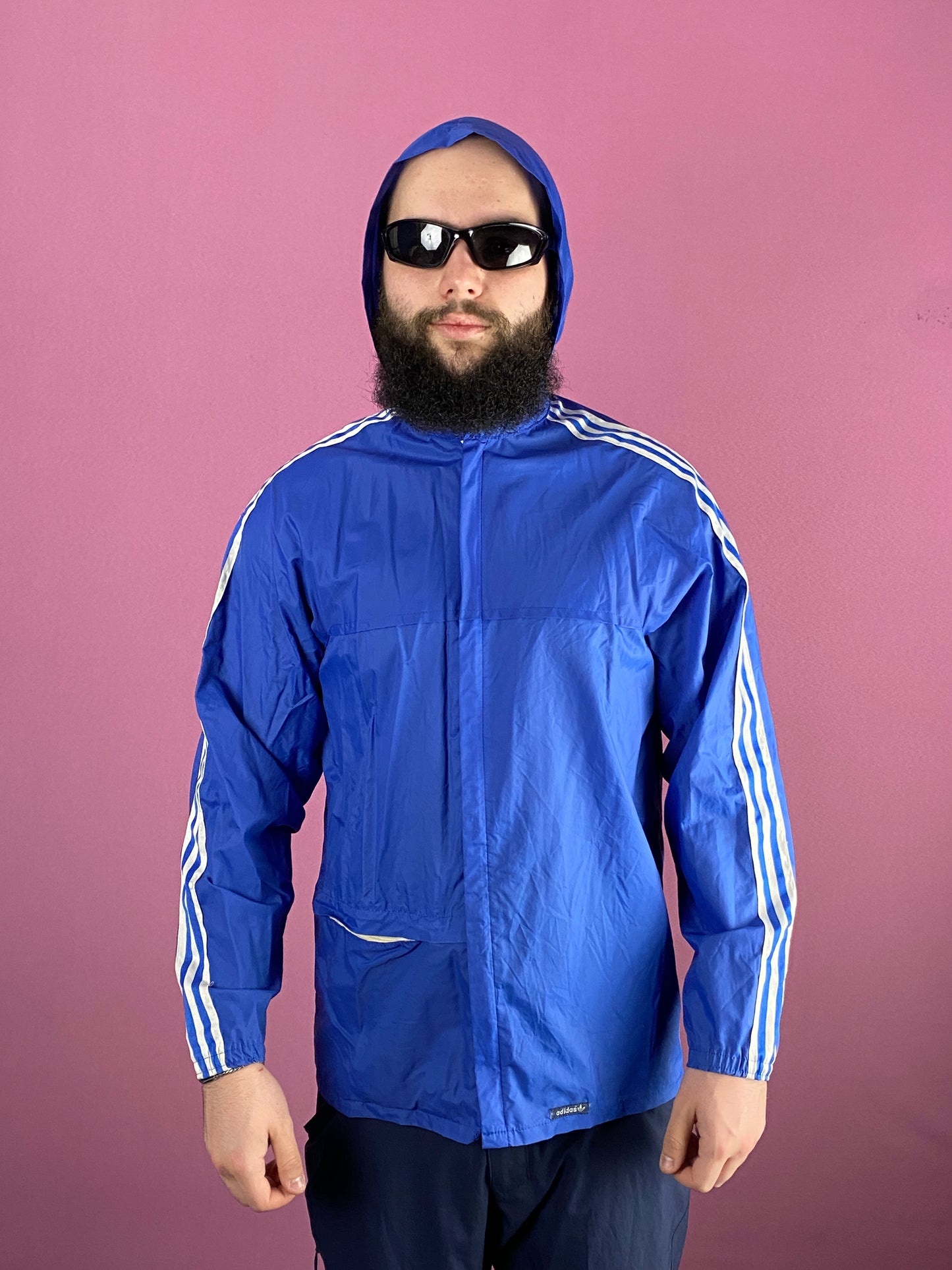 80s Adidas Vintage Men's Raincoat - L Blue Nylon