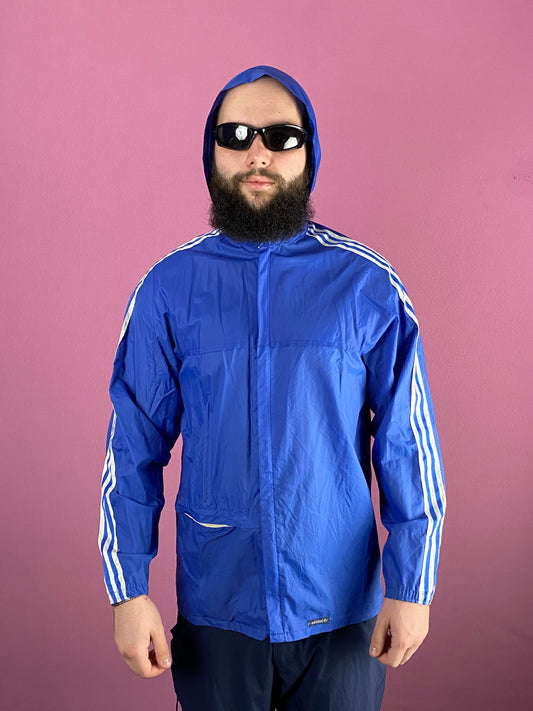 80s Adidas Vintage Men's Raincoat - L Blue Nylon