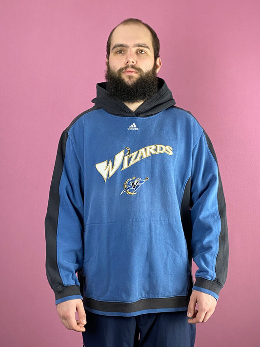 Adidas Wizards NBA Vintage Men's Center Logo Basketball Hoodie - L Blue Cotton Blend
