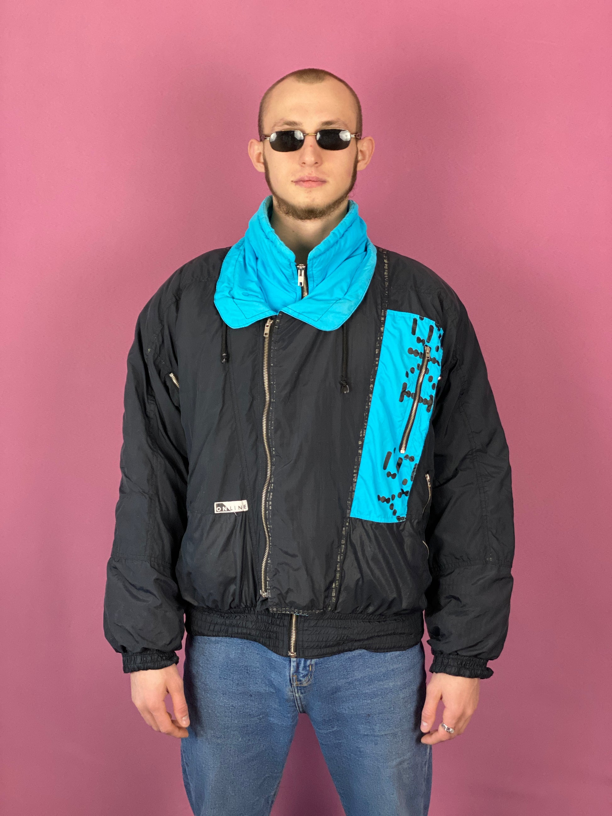 90s Online Vintage Men's Ski Jacket - Large Black Nylon