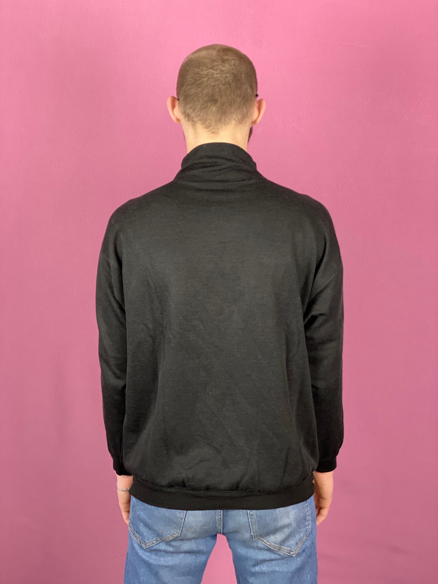 90s Melina Vintage Men's 1/4 Zip Track Jacket - Medium Black Cotton