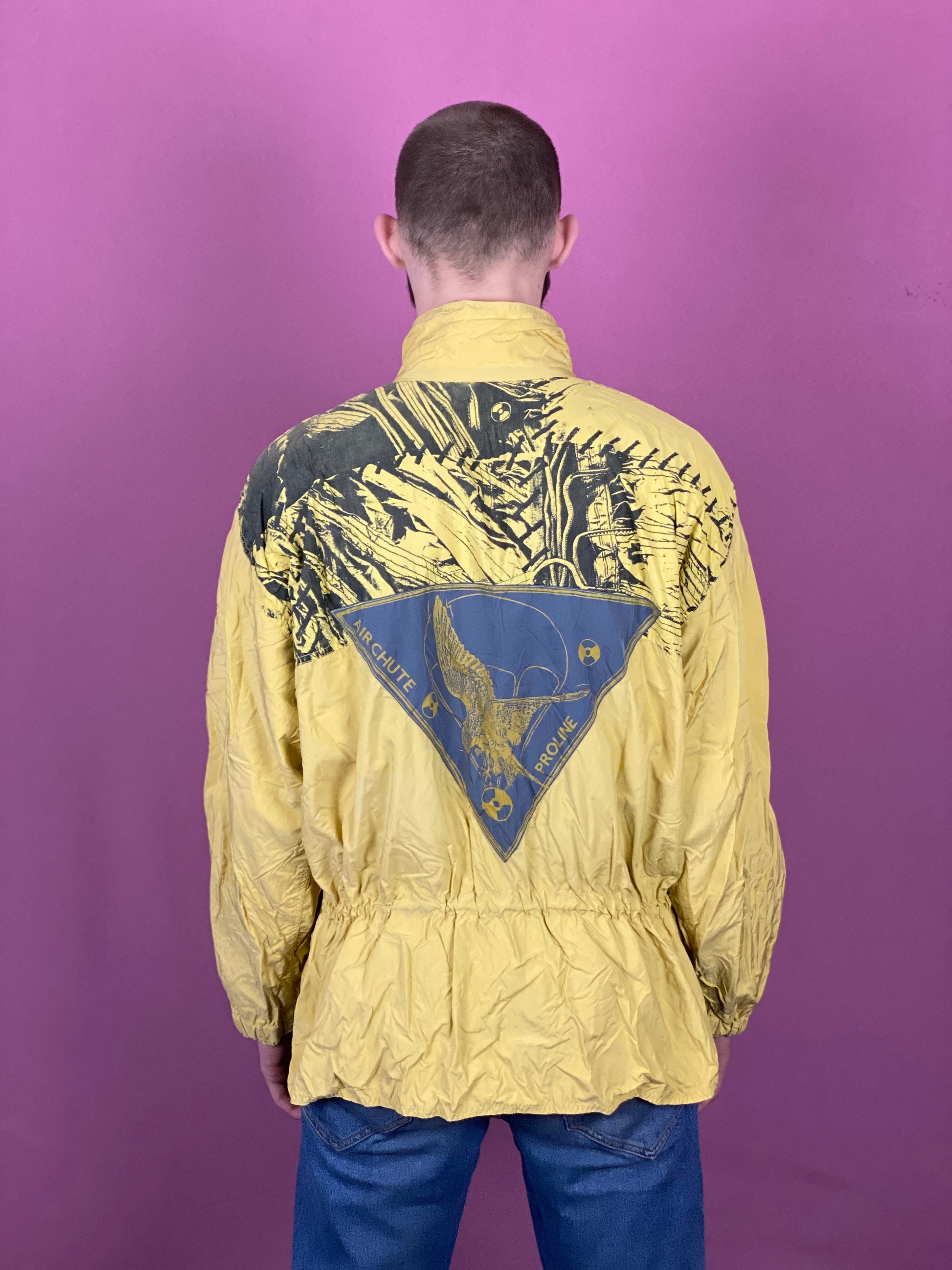 90s Vintage Men's Windbreaker Jacket - Large Yellow Nylon