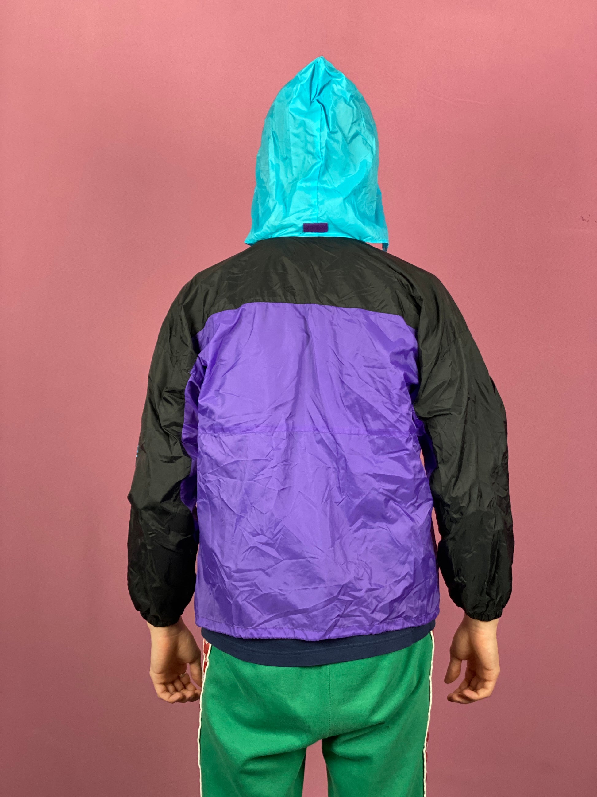 90s Astra Vintage Men's Rain Jacket - Small Purple & Multicolor Nylon
