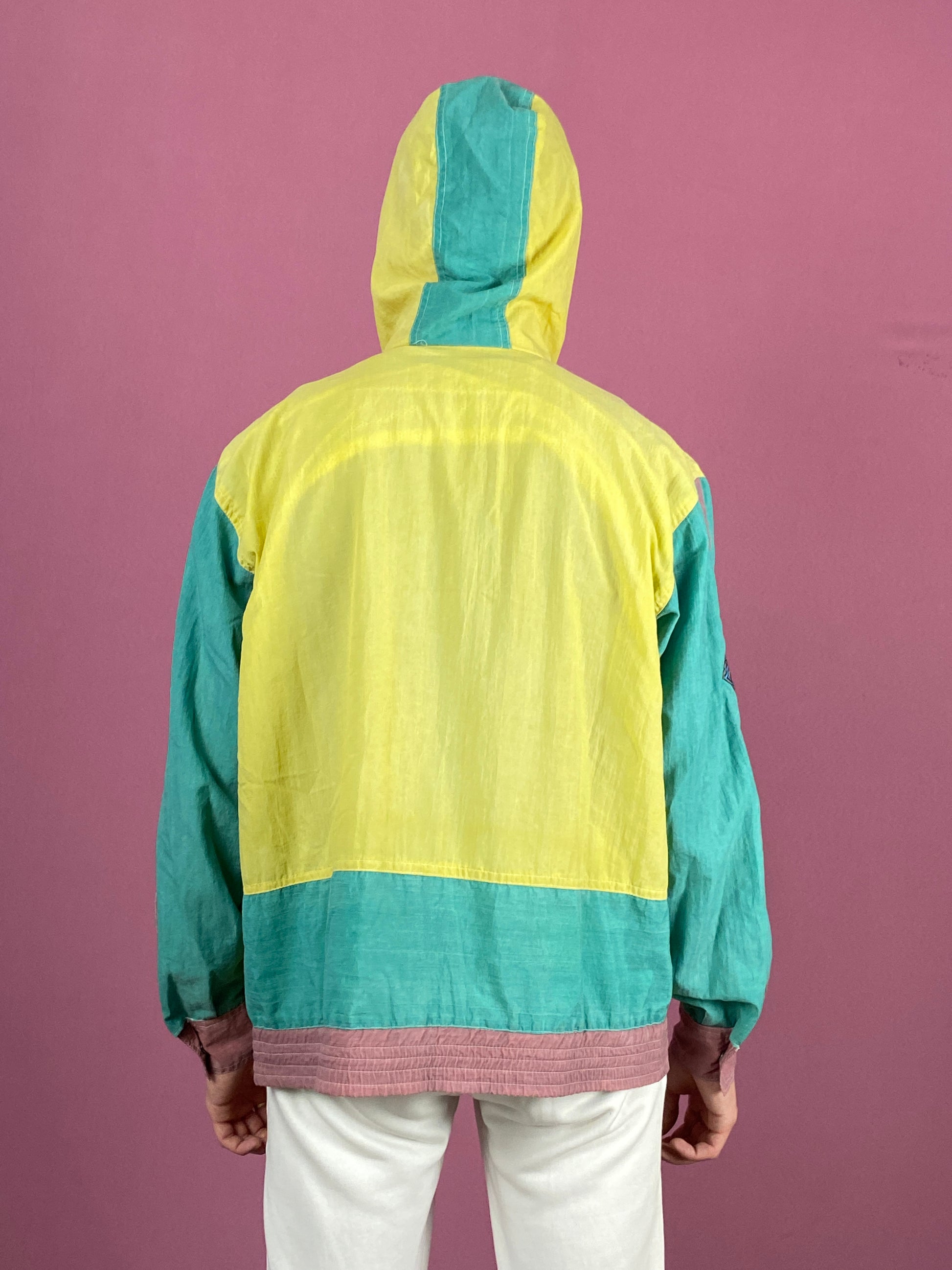 Beach Vintage Men's Rain Jacket - Small Yellow & Green Nylon