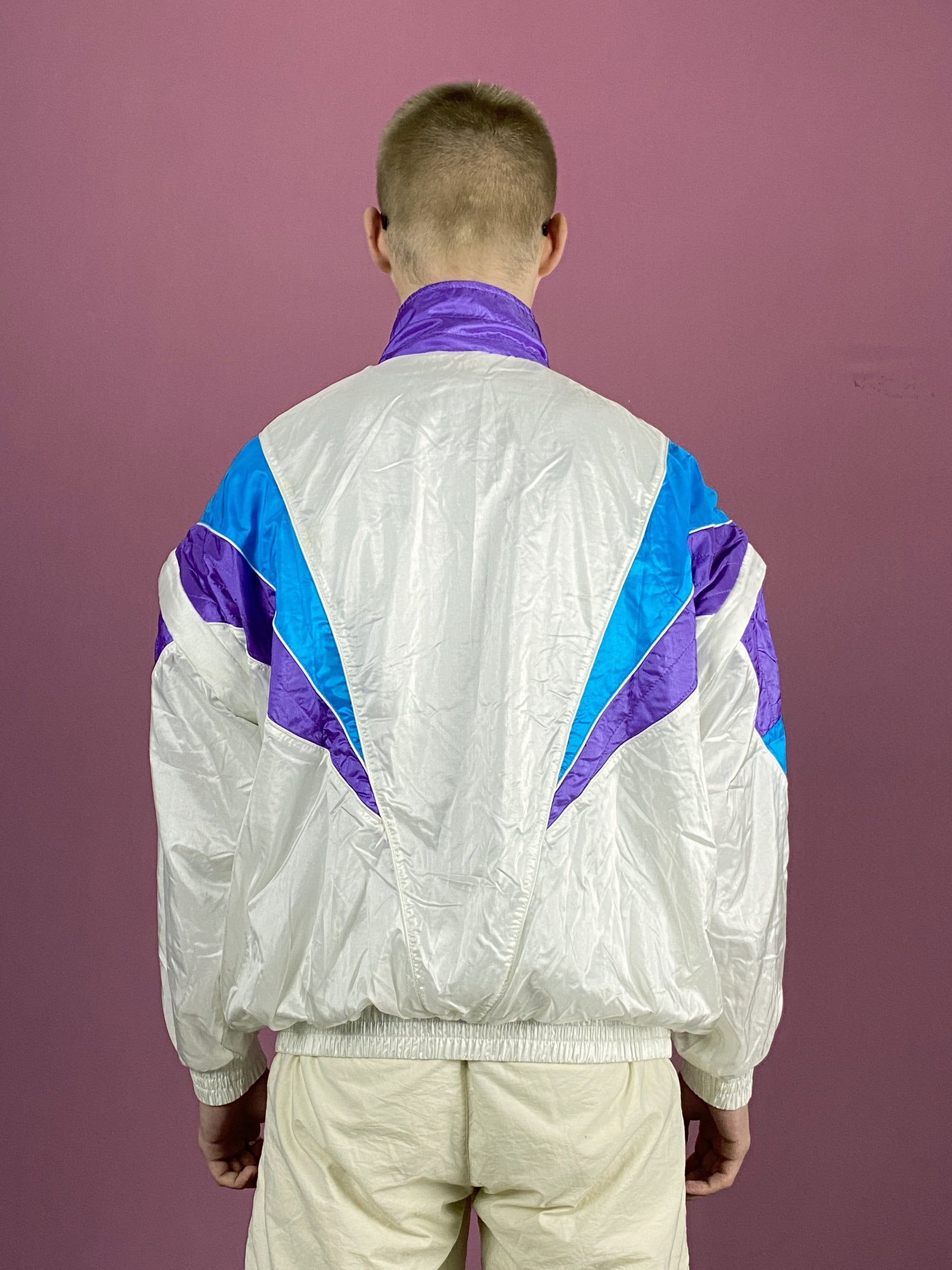 90s Joha Vintage Men's Windbreaker Jacket - Medium White Nylon