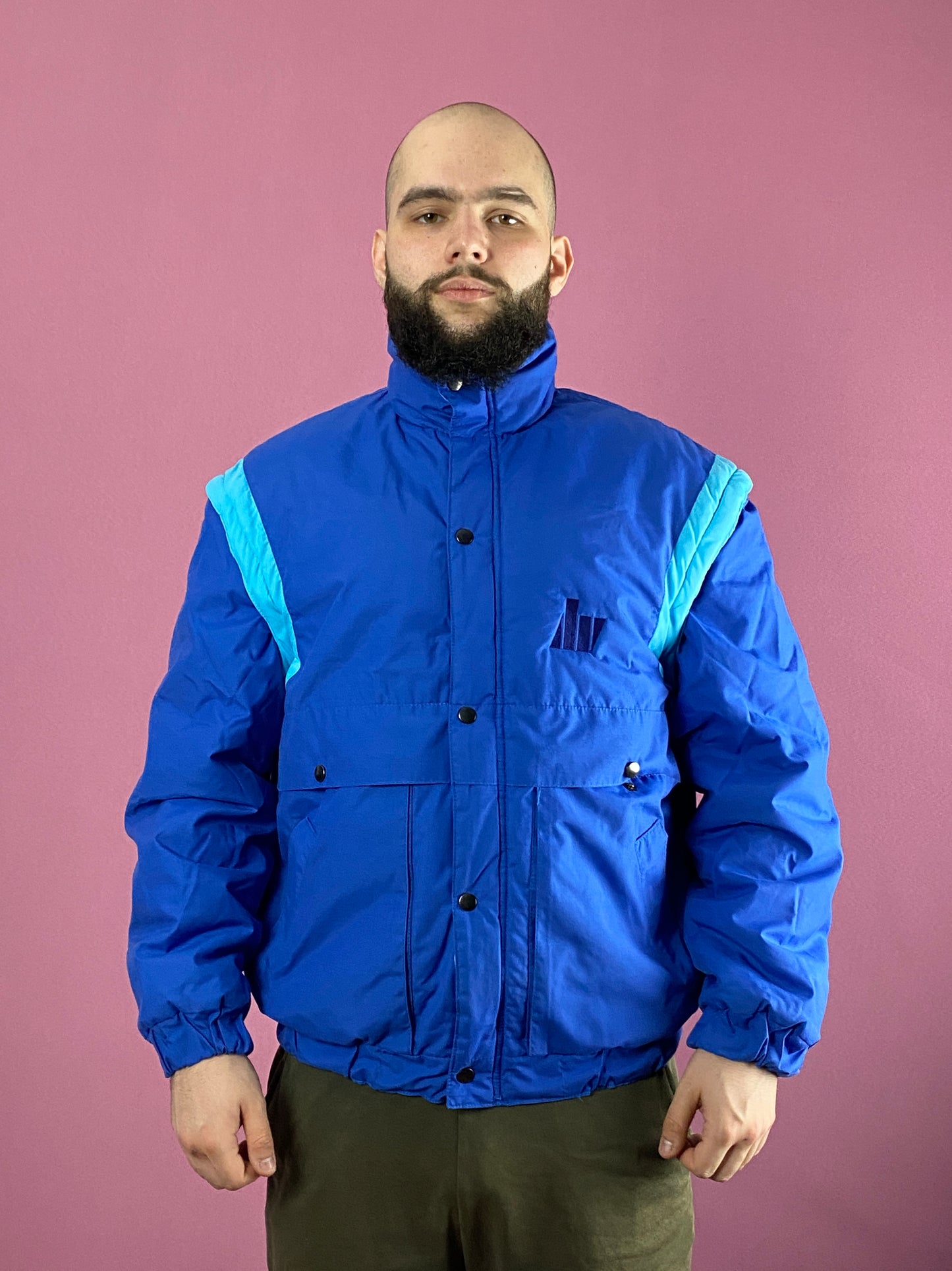 Fibersoft Vintage Men's Convertible Ski Jacket - L Blue Polyester Blend