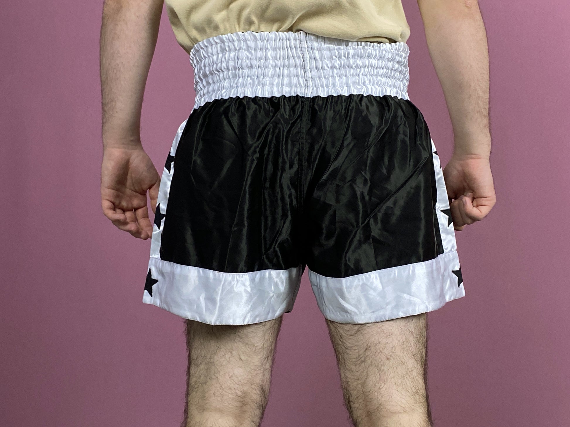 XPRT Vintage Men's Boxing Shorts - Medium Black & White Polyester