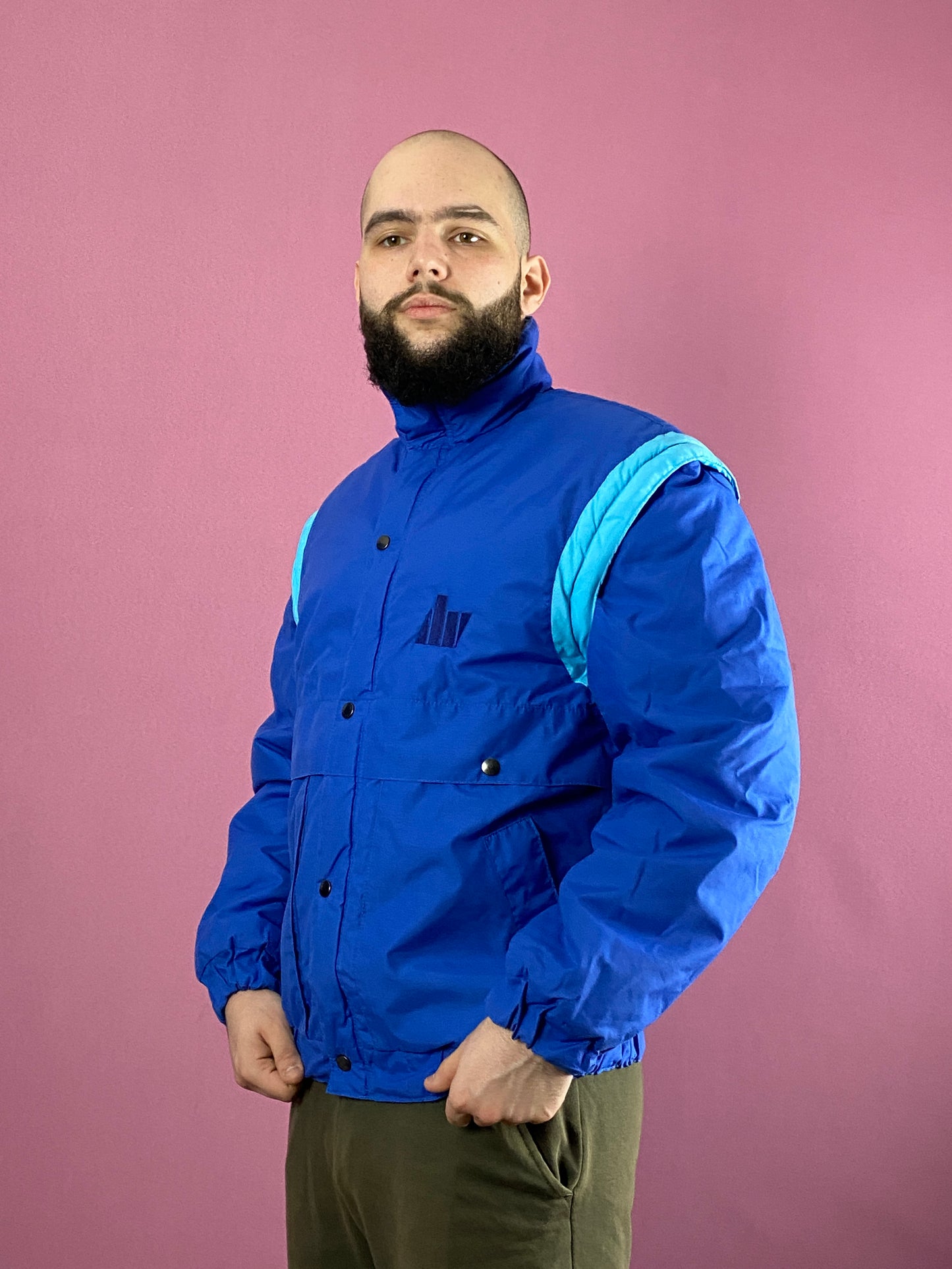 Fibersoft Vintage Men's Convertible Ski Jacket - L Blue Polyester Blend