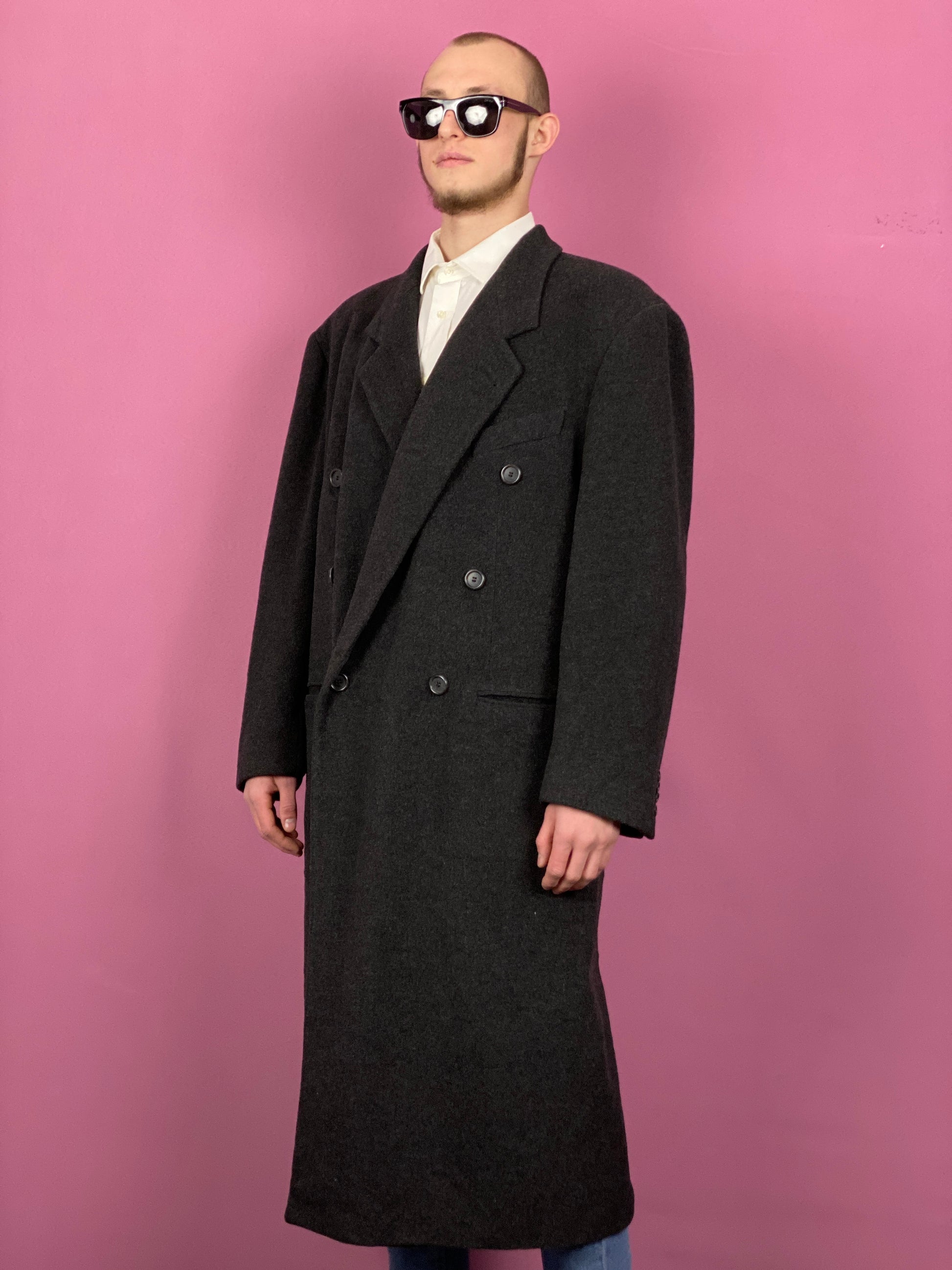 90s Hugo Boss Vintage Men's Coat - XL Black Wool