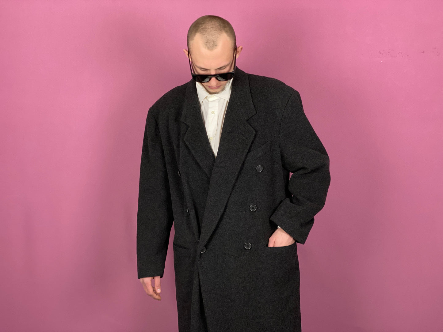 90s Hugo Boss Vintage Men's Coat - XL Black Wool