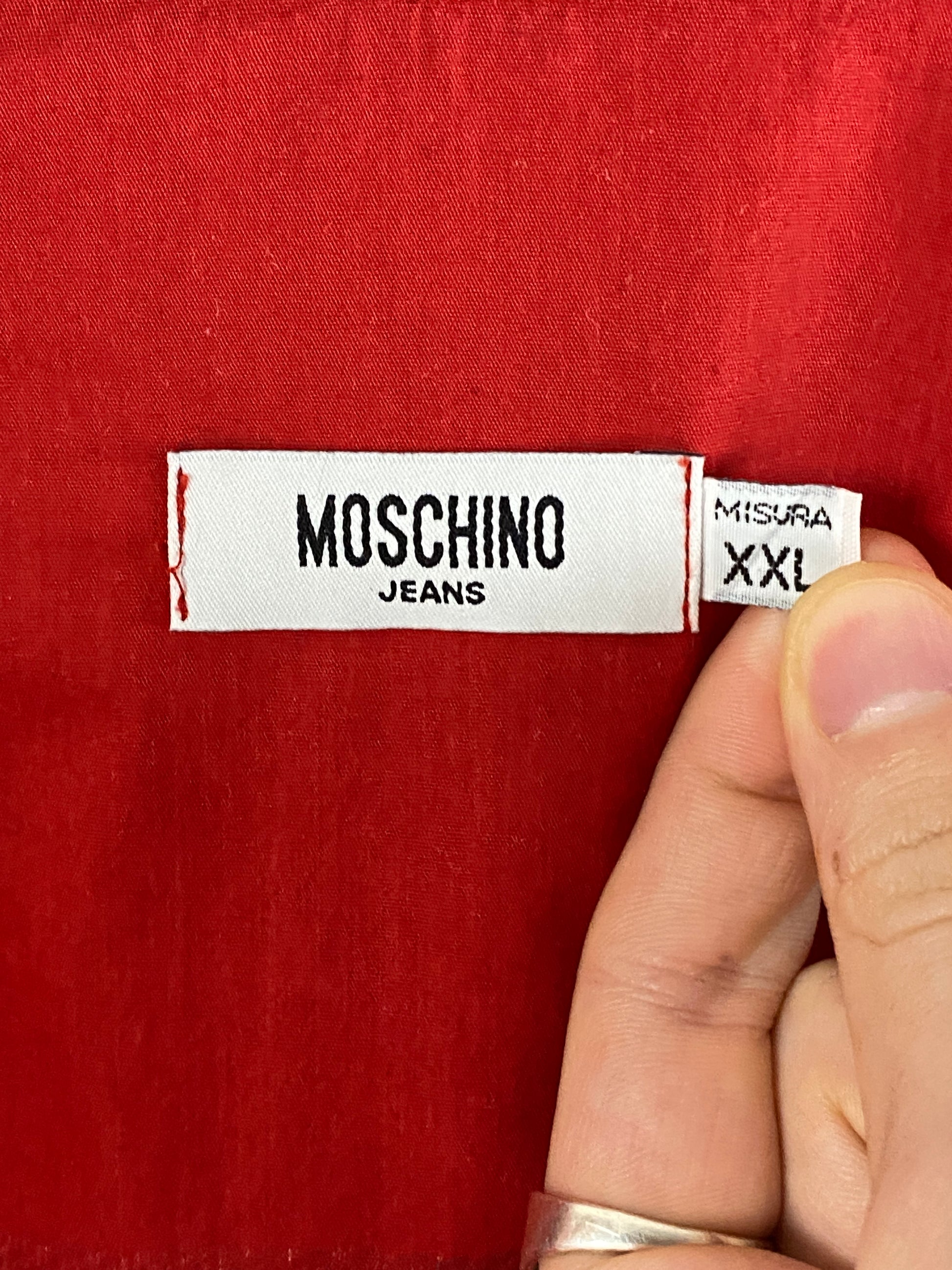 Moschino Jeans Big Logo Vintage Men's Short Sleeve Shirt - XXL Red Cotton Blend