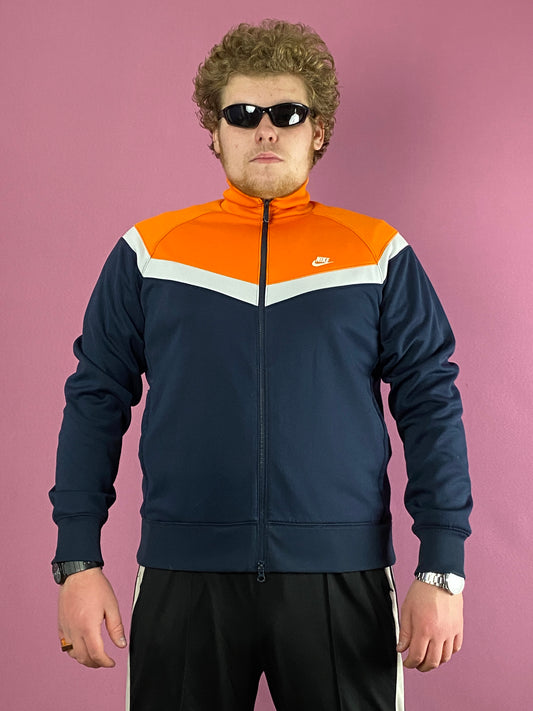 Nike Vintage Men's Track Jacket - XL Navy Blue & Orange Polyester