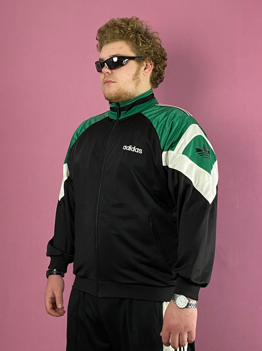 90s Adidas Vintage Men's Track Jacket - XL Black & Green Polyester