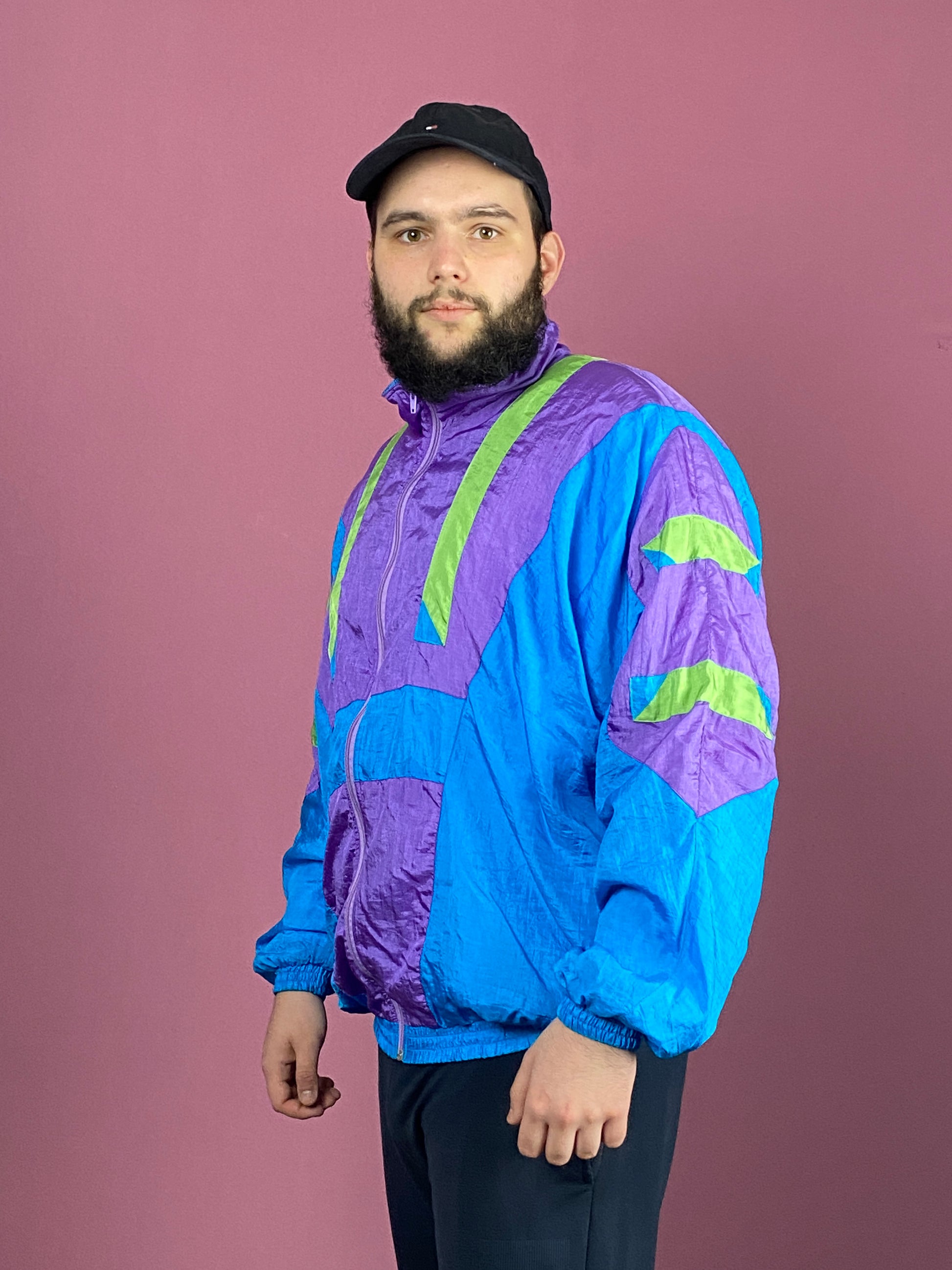 90s Vintage Men's Сolorful Windbreaker Jacket - XL Multicolor Nylon