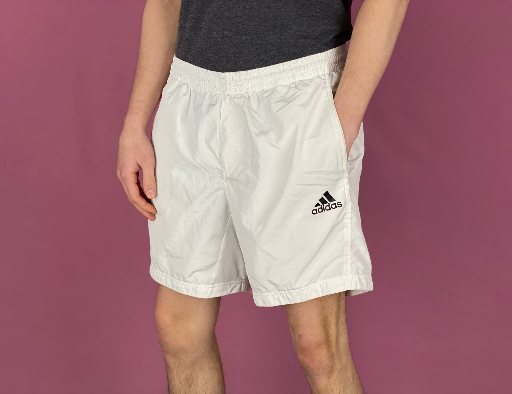 Adidas Vintage Men's Track Shorts - Large White Polyester