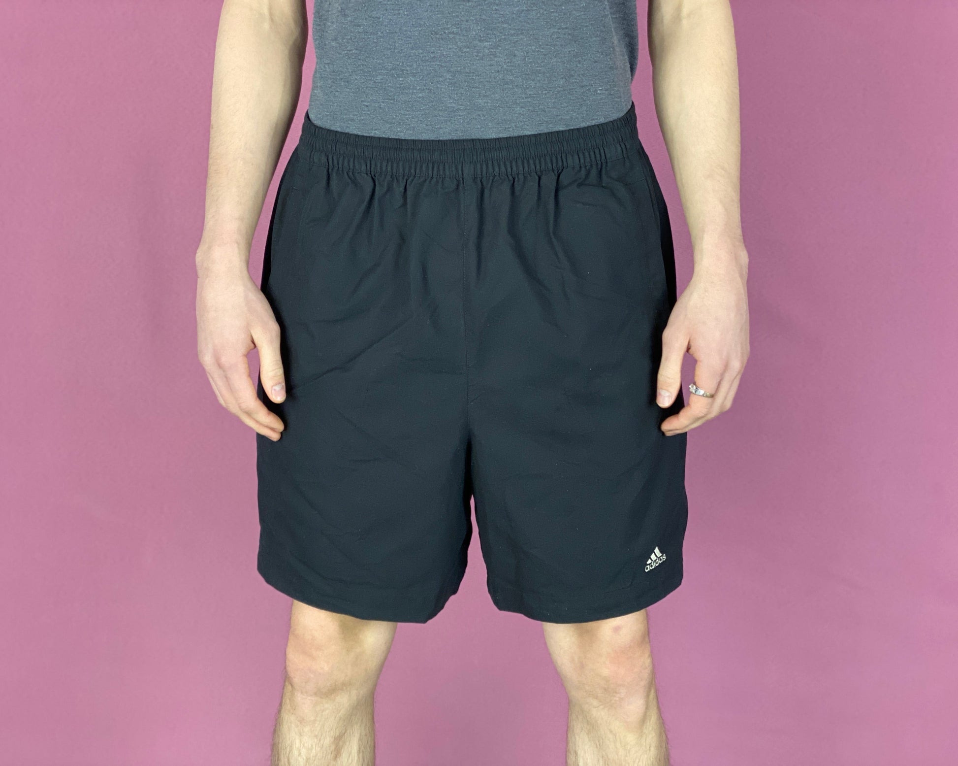 Adidas Vintage Men's Sport Shorts - Large Black Cotton Blend