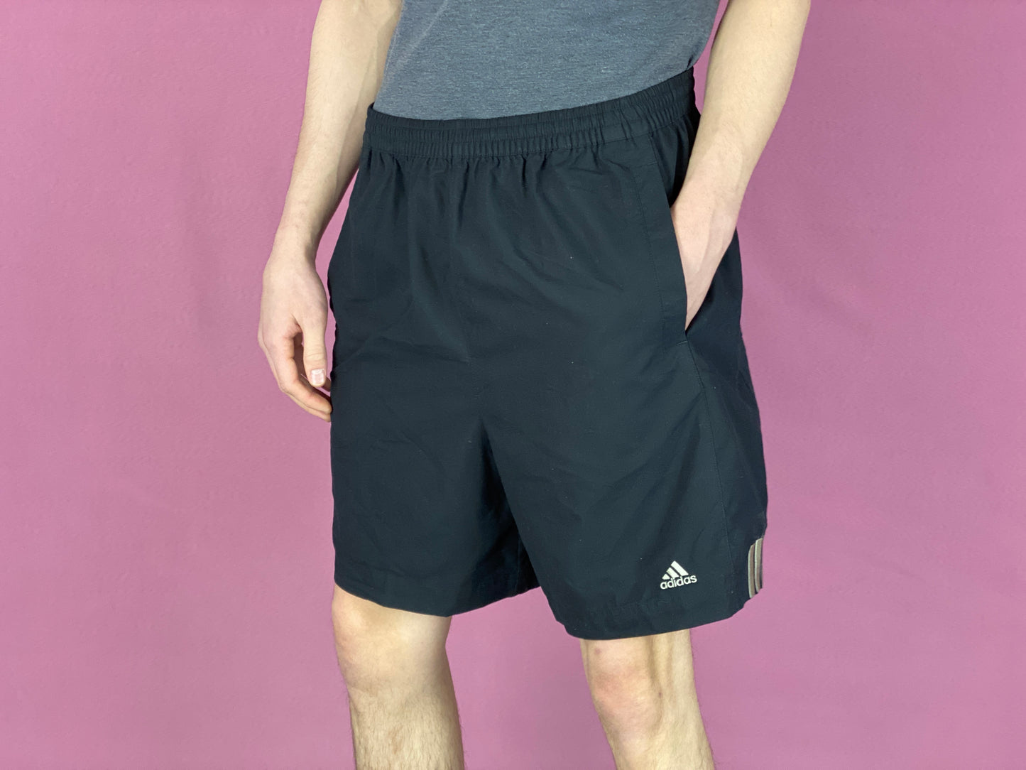 Adidas Vintage Men's Sport Shorts - Large Black Cotton Blend