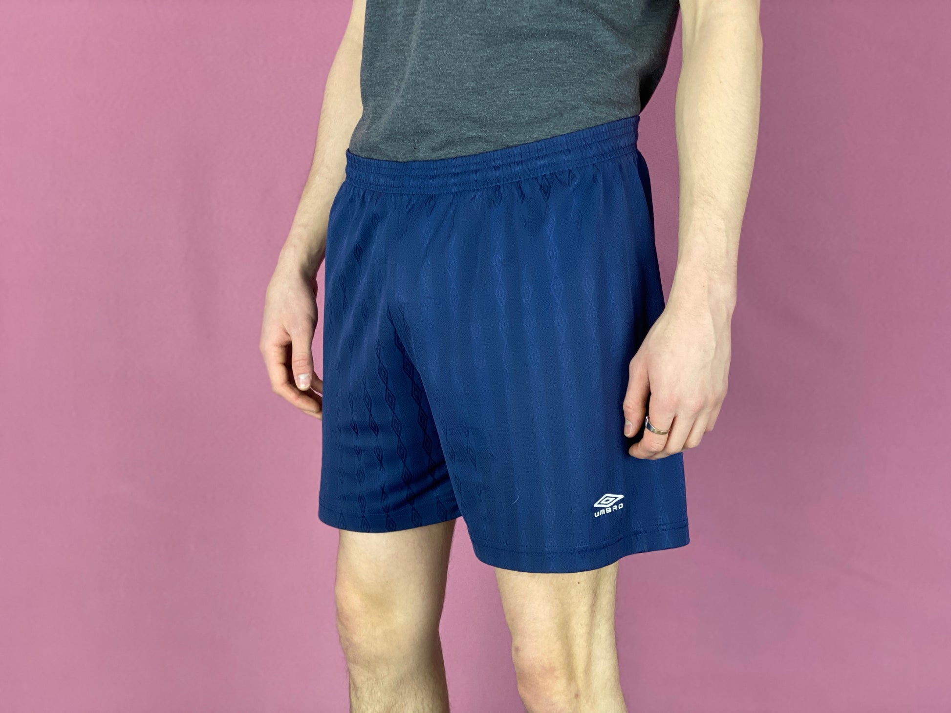 90s Umbro Vintage Men's Track Shorts - Medium Navy Blue Polyester
