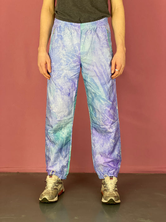 90s Vintage Men's Abstract Track Pants - L Purple Nylon