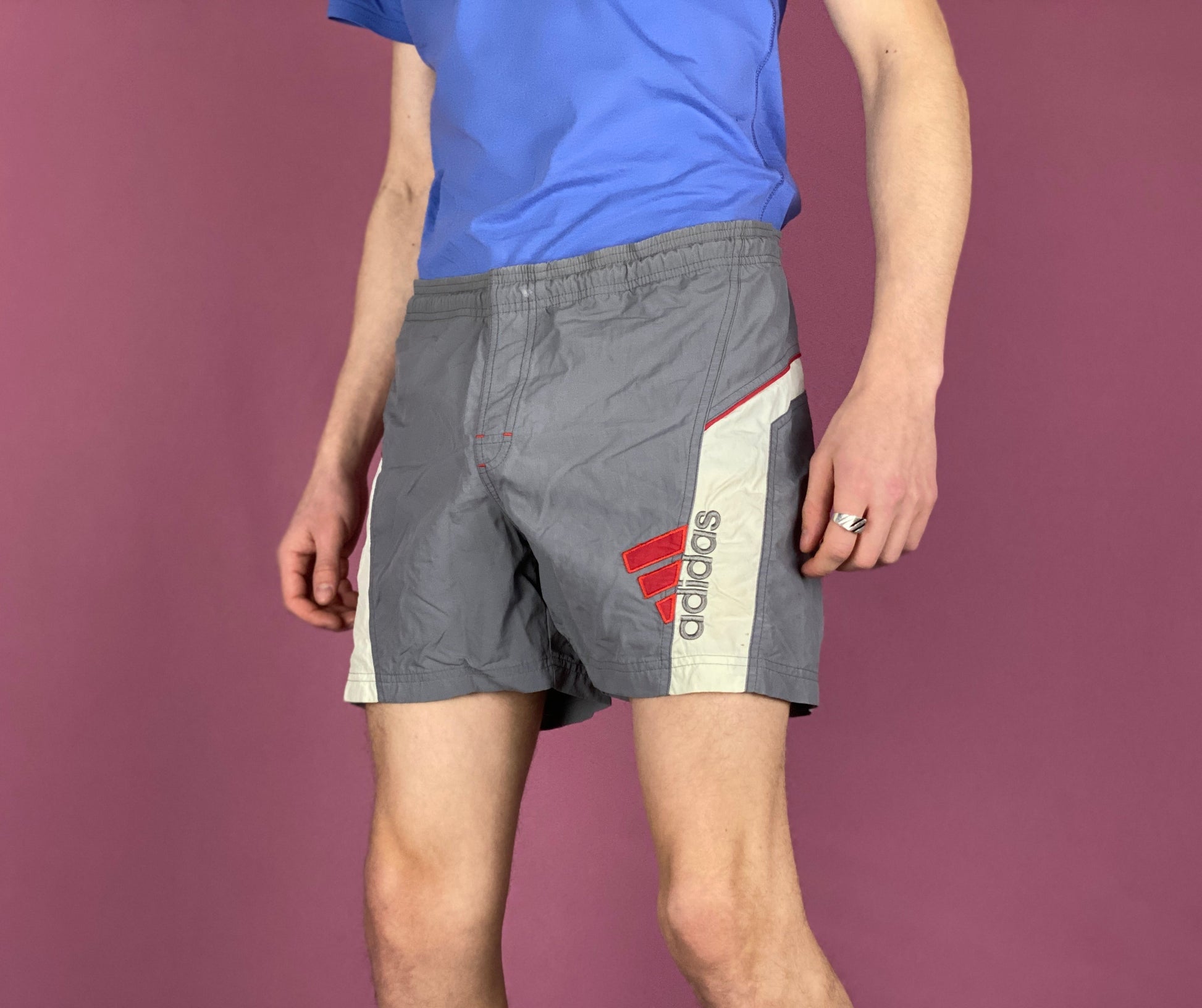 Adidas Vintage Men's Sport Shorts - Small Gray Nylon