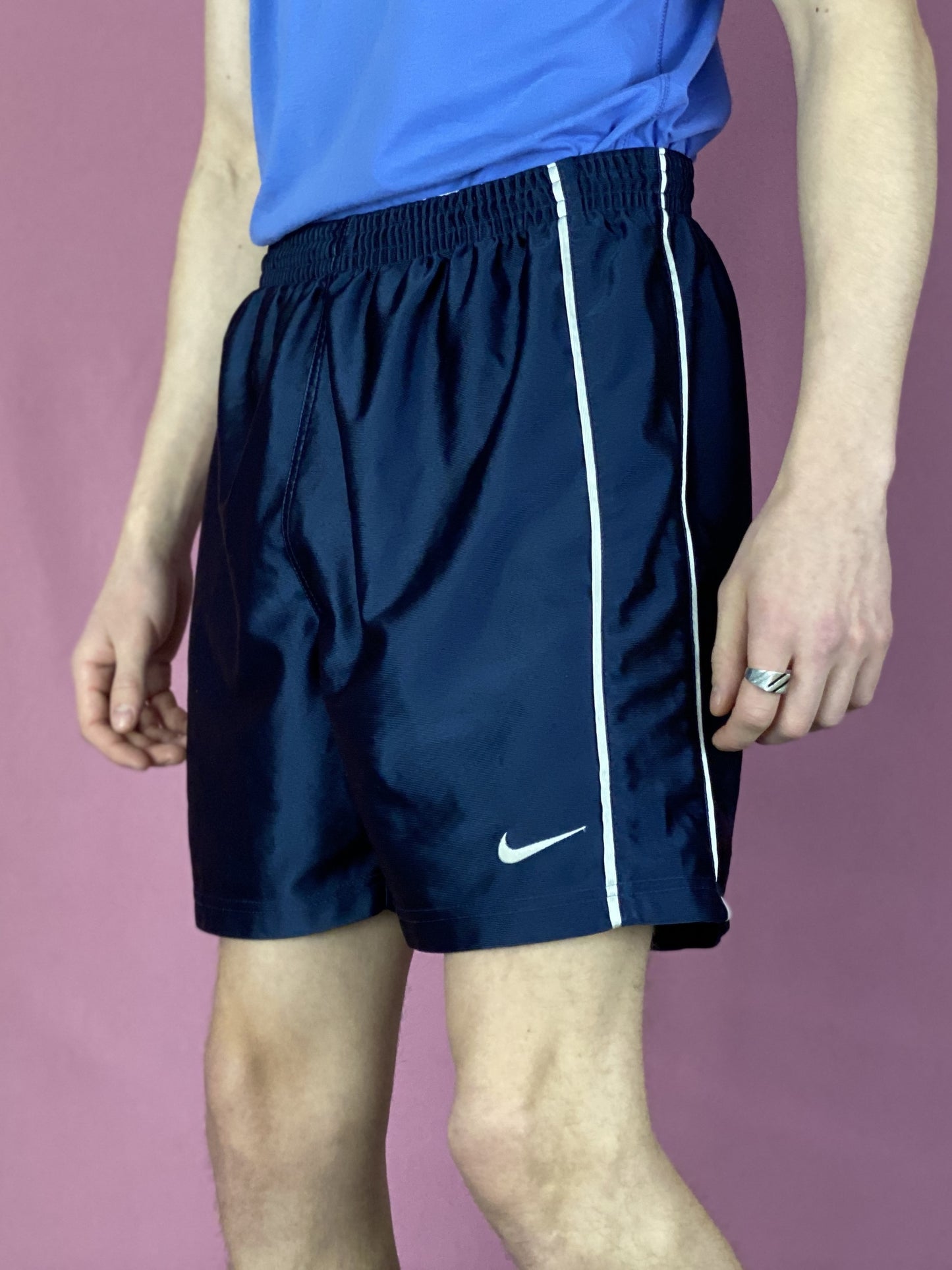 NIke Vintage Men's Track Shorts - Small Navy Blue Polyester