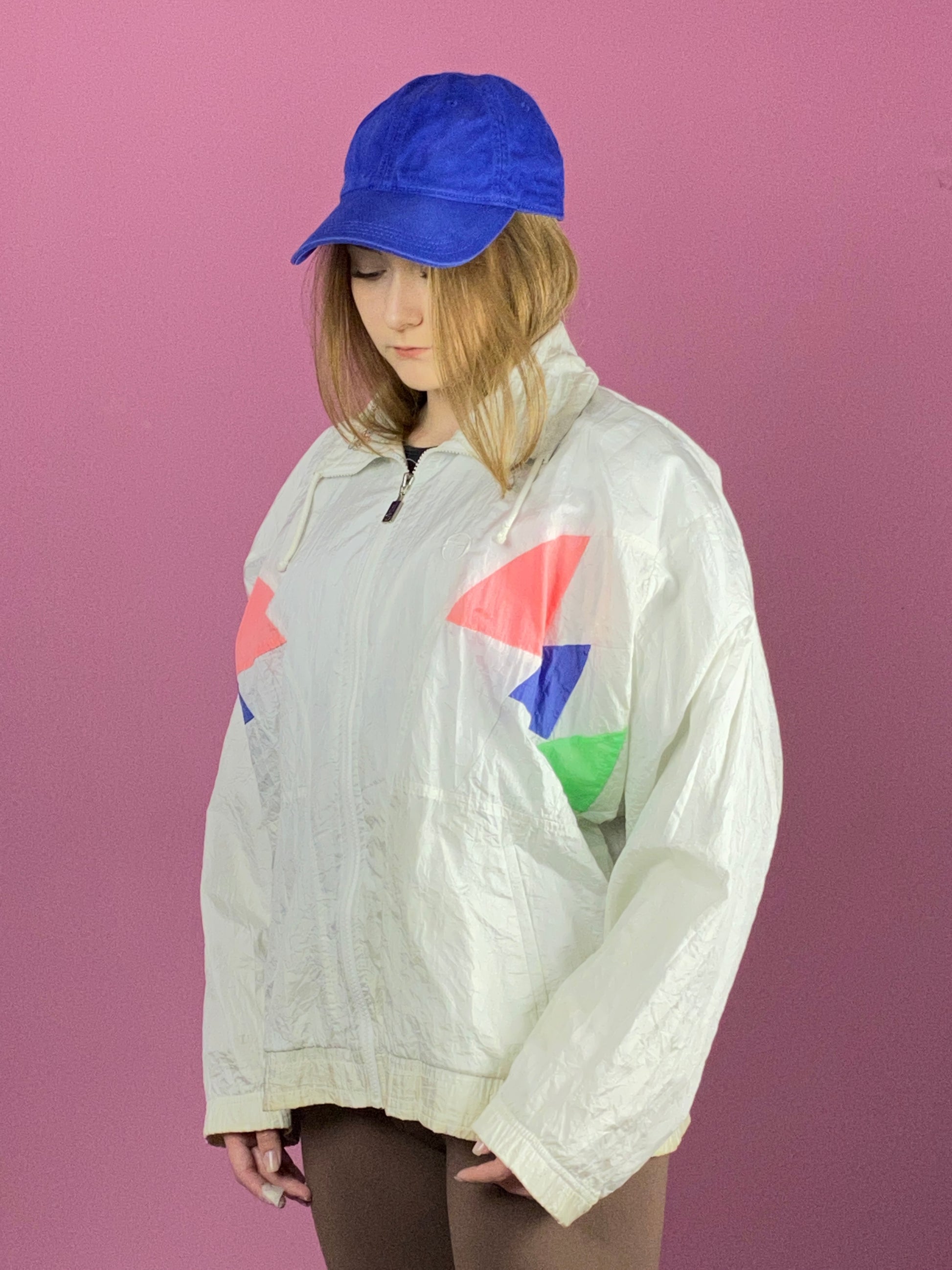 90s Sergio Tacchini Women's Windbreaker Jacket - Large White Polyester