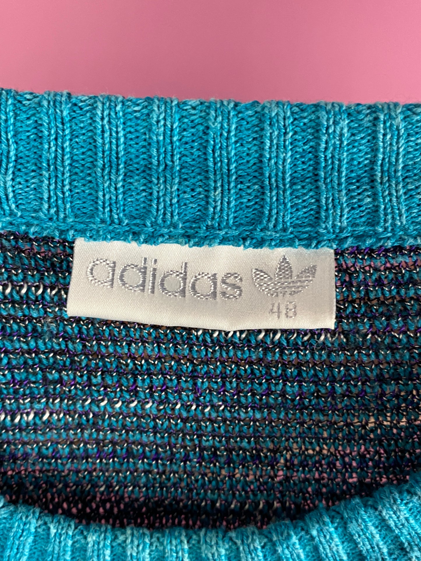 90s Adidas Vintage Men's Knit Sweater - M Blue Acrylic