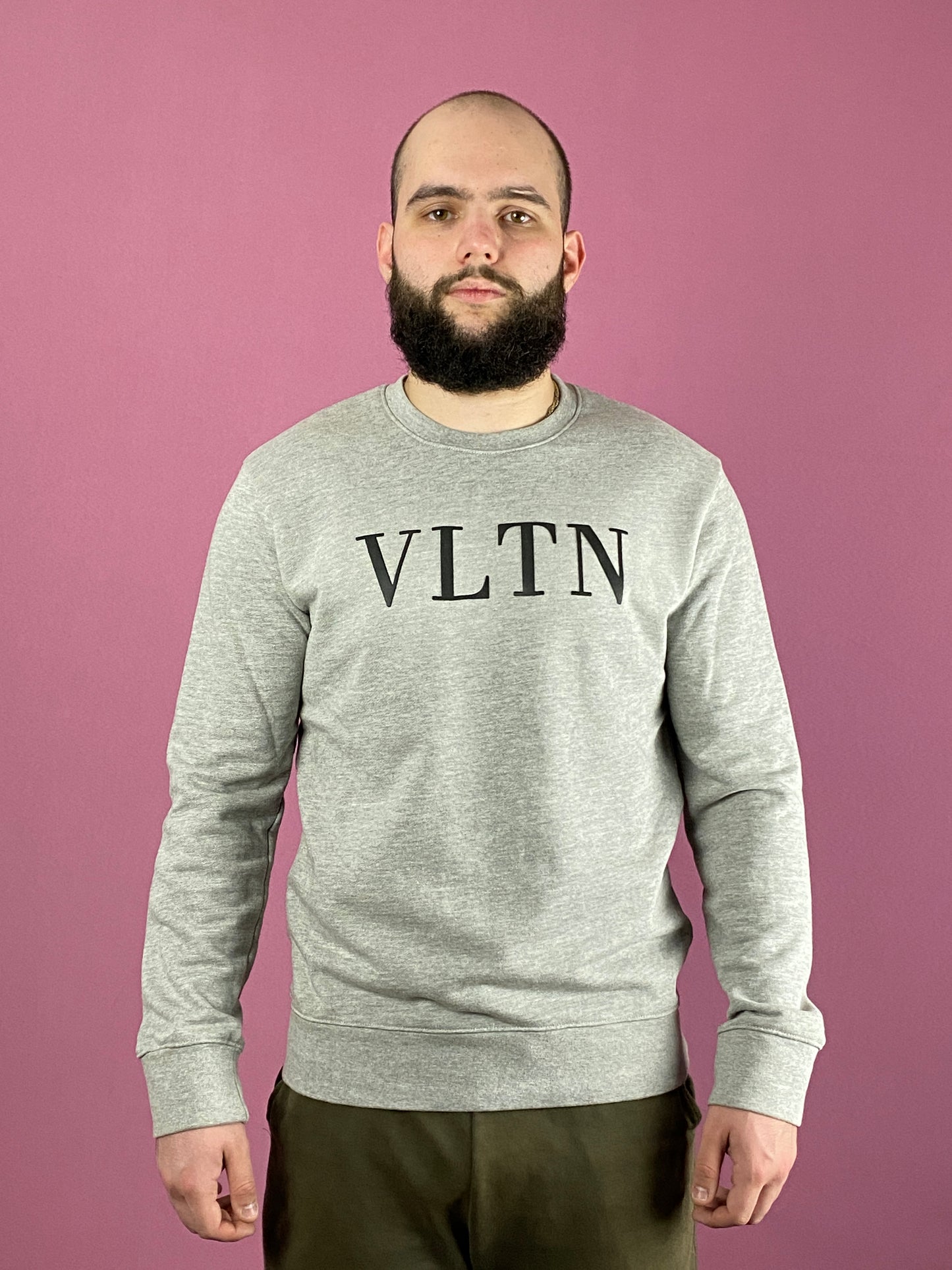 Valentino VLTN Logo Vintage Men's Sweatshirt - L Gray Cotton Blend