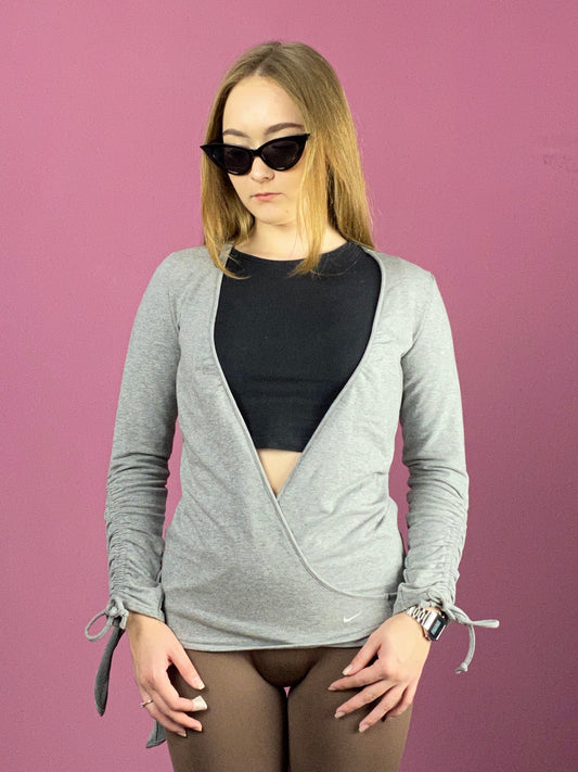 Nike Vintage Women's Open Front Sweatshirt - XS Grey Cotton Blend