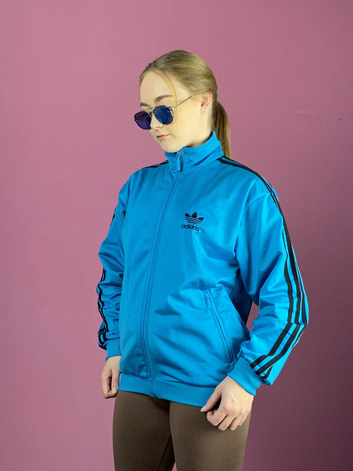 90s Adidas Vintage Women's Track Jacket - Small Blue Polyester