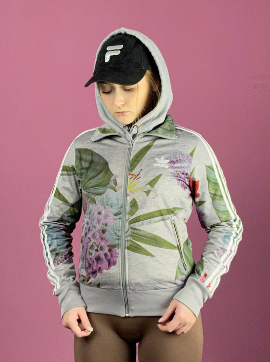 Adidas Vintage Women's Floral Track Jacket - Small Gray Polyester