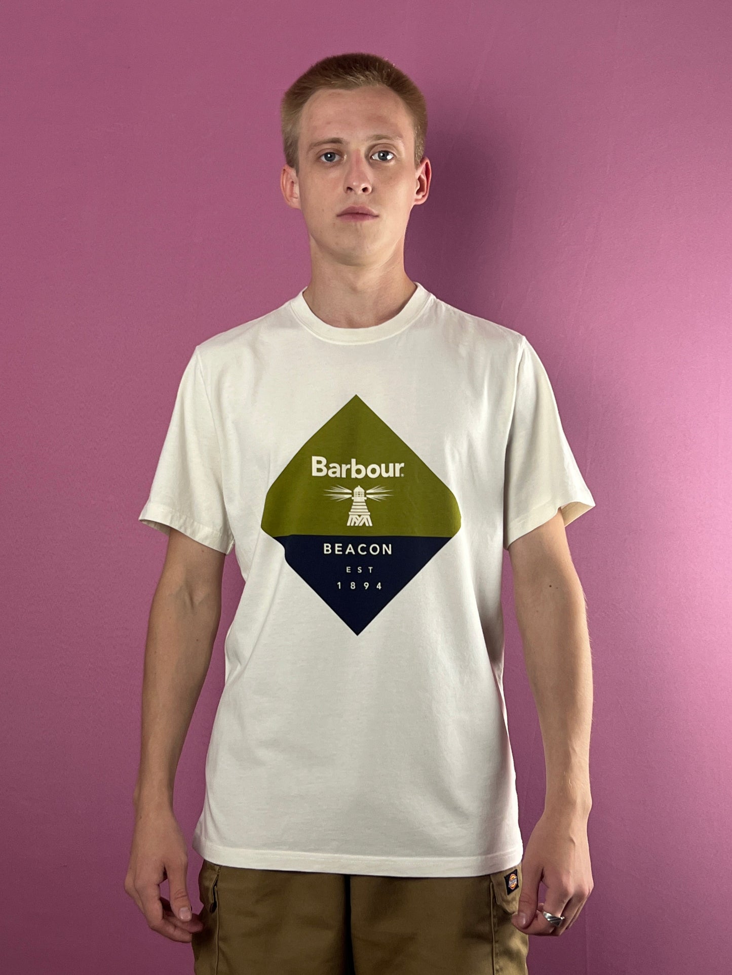 Barbour Beacon Diamond Vintage Men's T-Shirt - L White Cotton