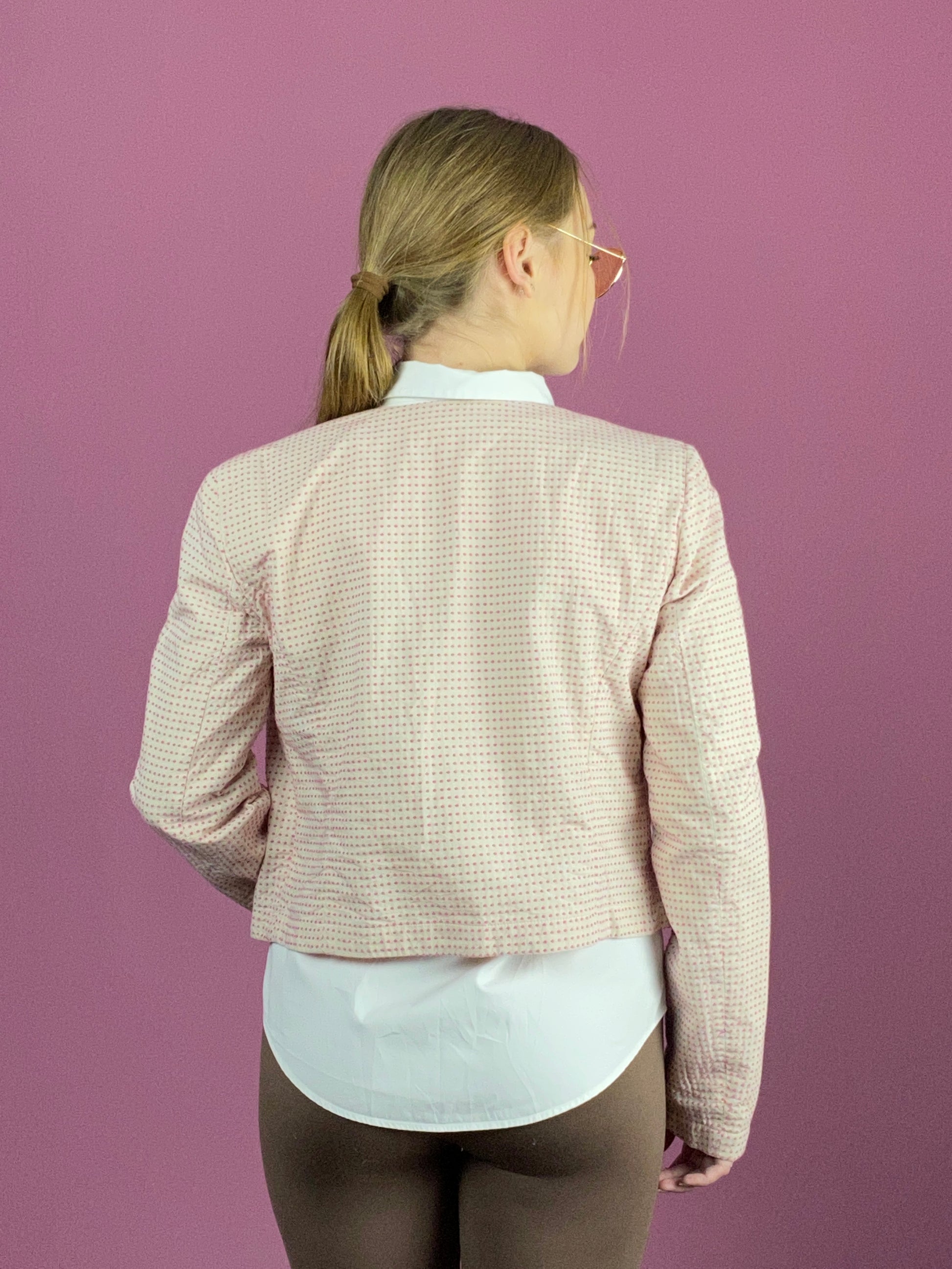 Armani Jeans Vintage Women's Polka Dot Blazer Jacket - Large Pink Cotton