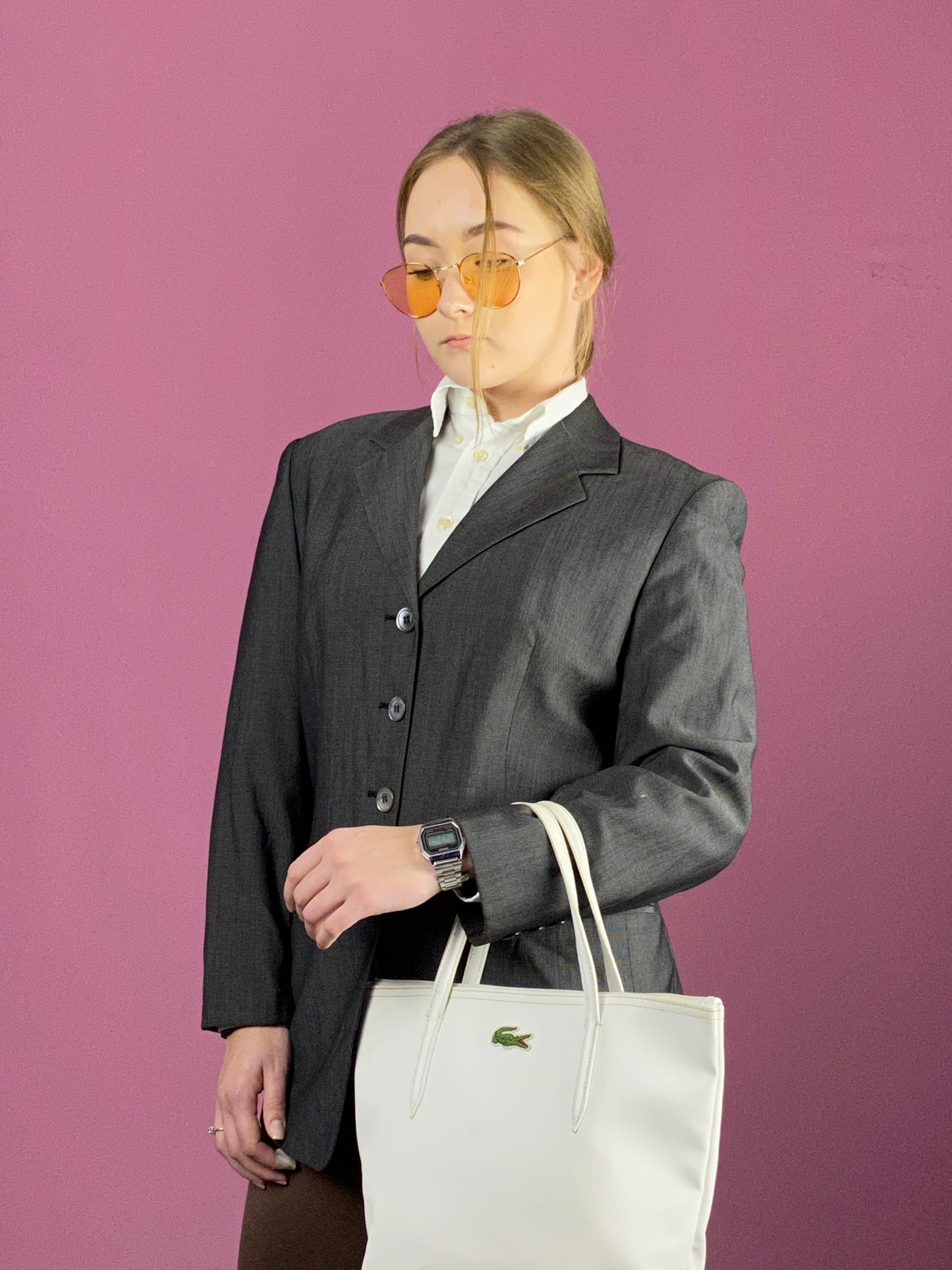 Max Mara Vintage Women's Suit Blazer - Medium Gray Wool Blend