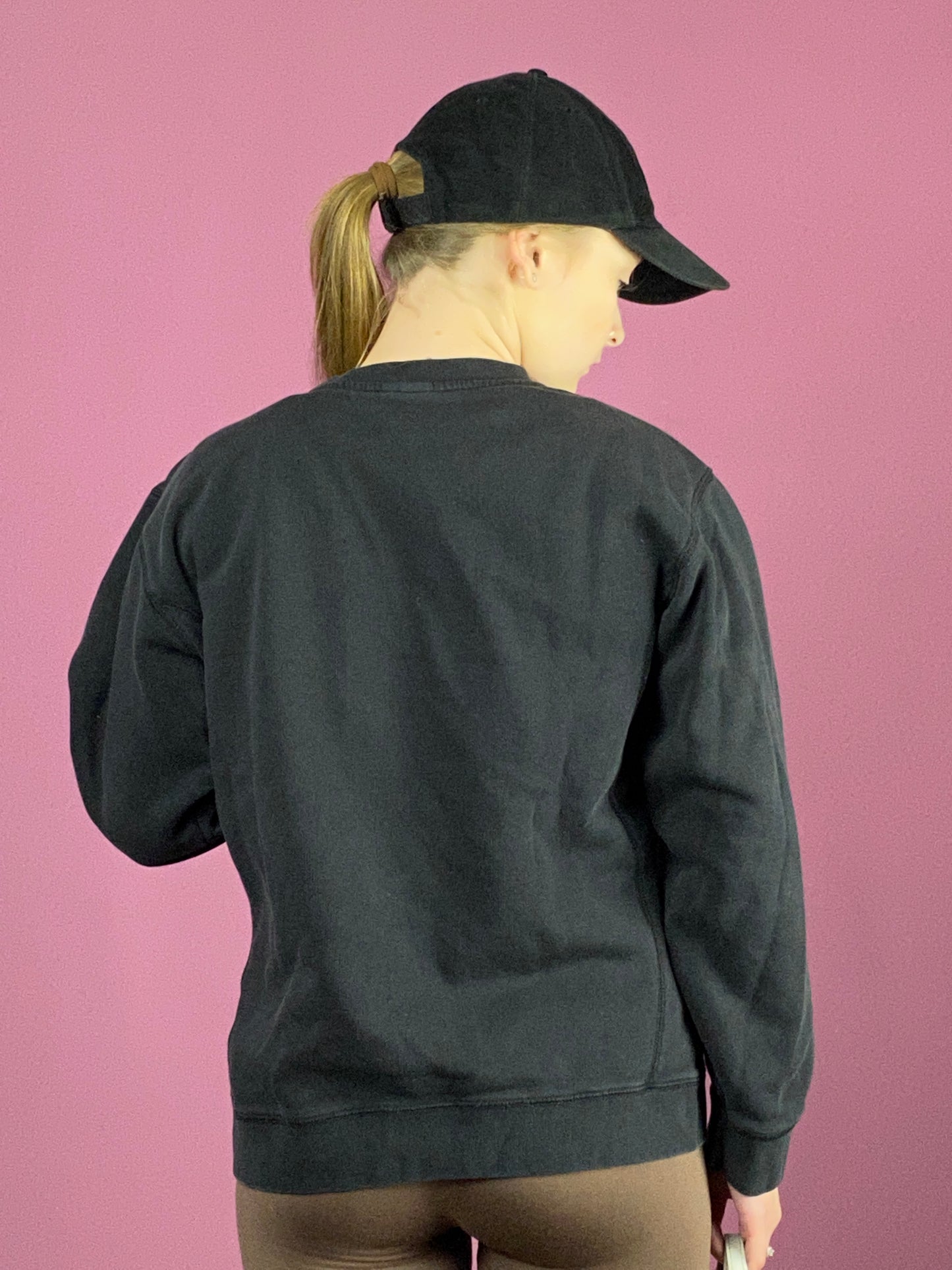 90s Nike Vintage Women's Big Logo Sweatshirt - Small Black Cotton Blend