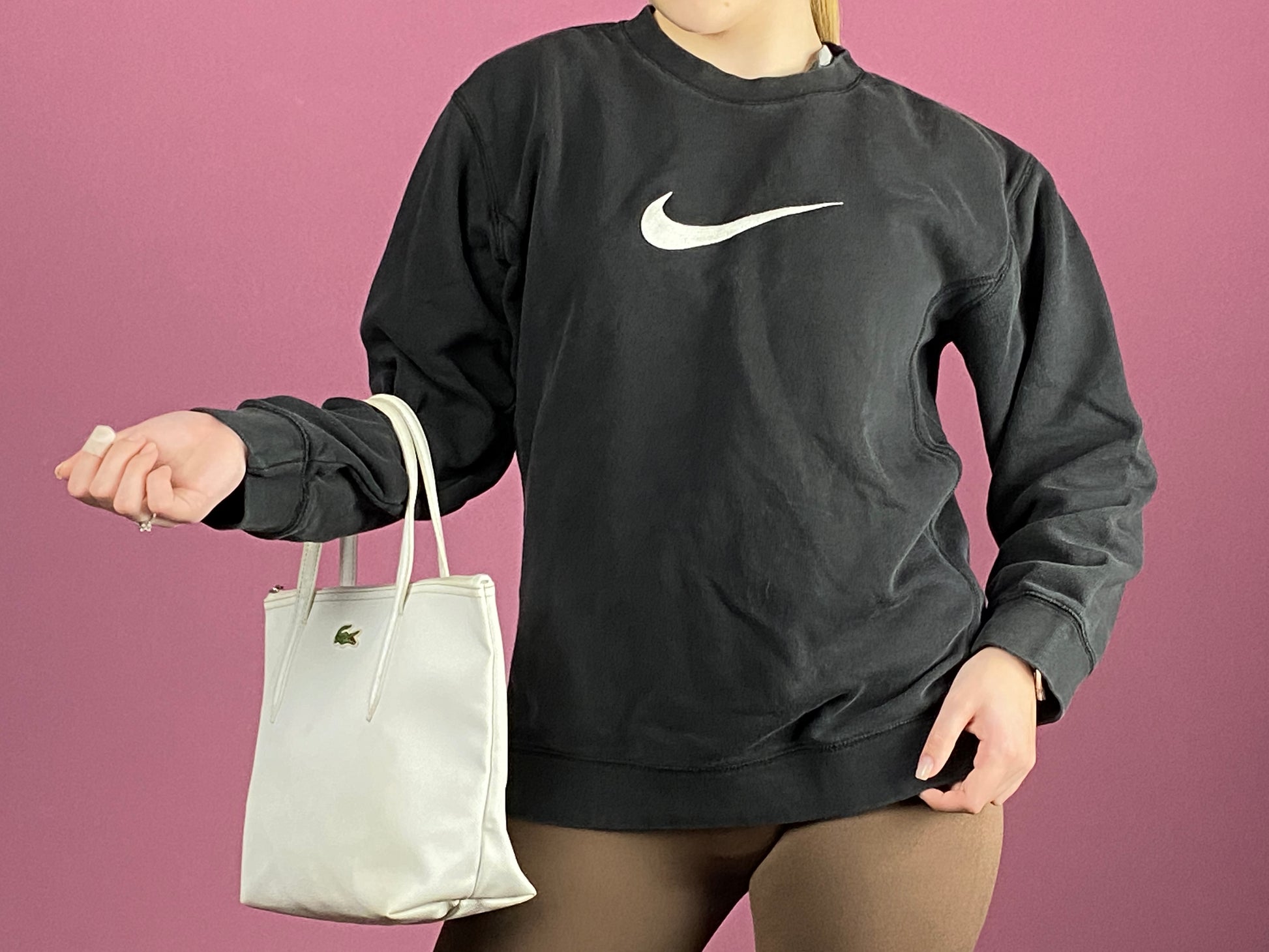 90s Nike Vintage Women's Big Logo Sweatshirt - Small Black Cotton Blend