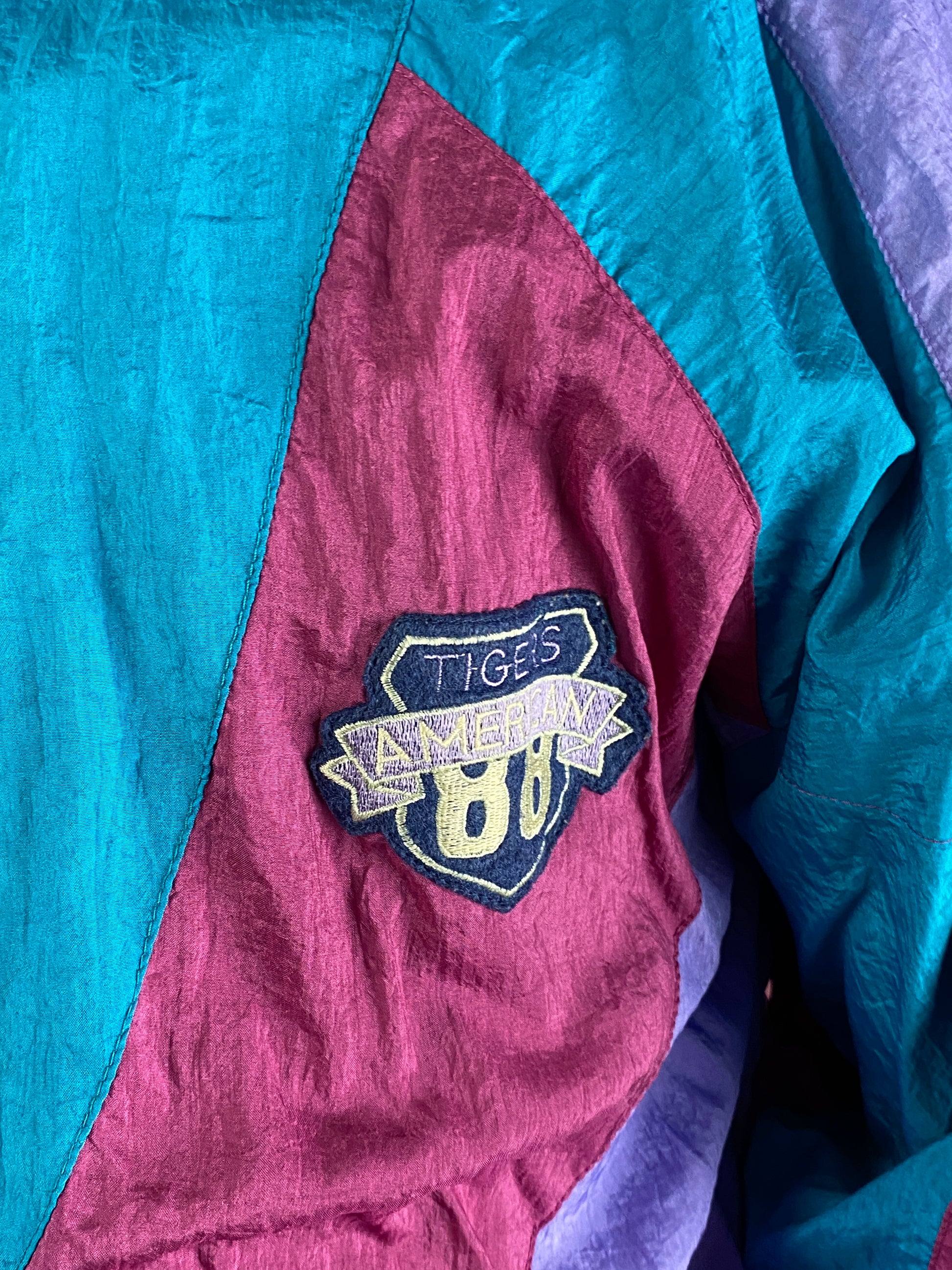 90s Vintage Men's Windbreaker Jacket - L Blue & Pink Nylon