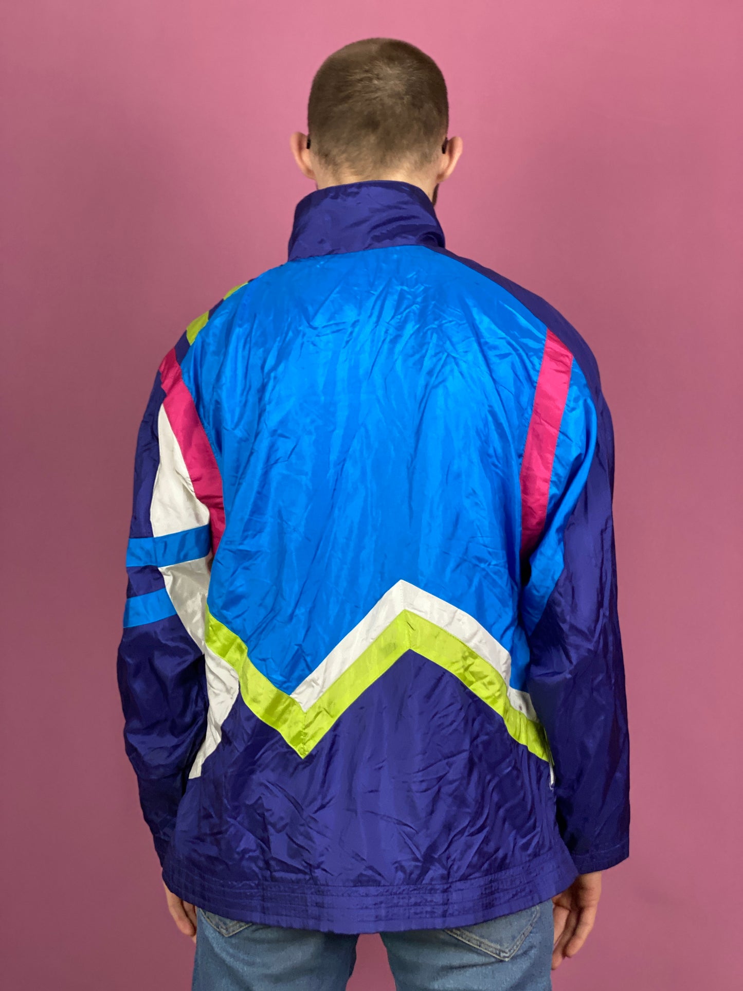 90s Adidas Vintage Men's Color Block Windbreaker Jacket - L Multicolor Nylon