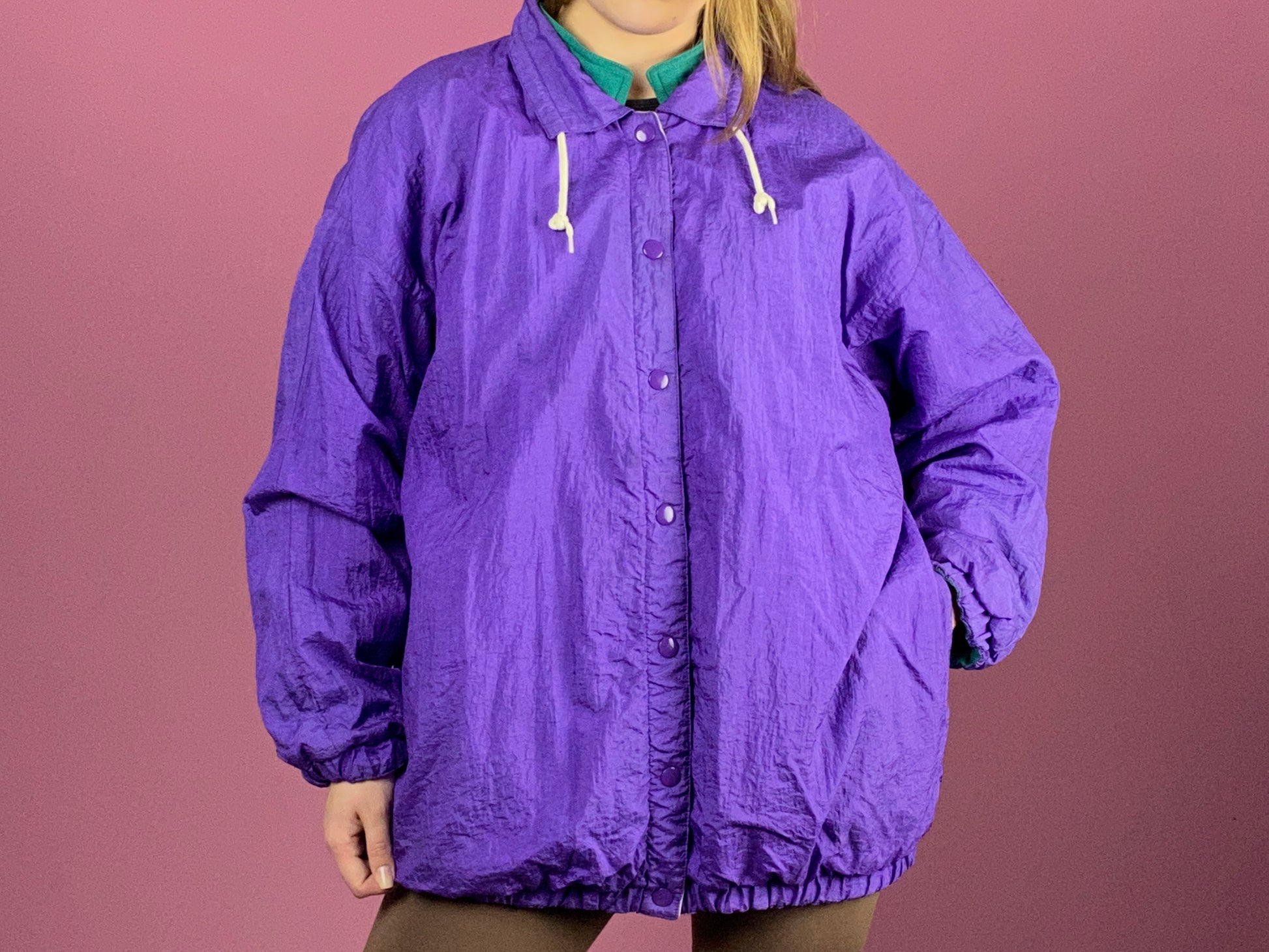 90s Vintage Women's Windbreaker Jacket - Medium Purple Nylon