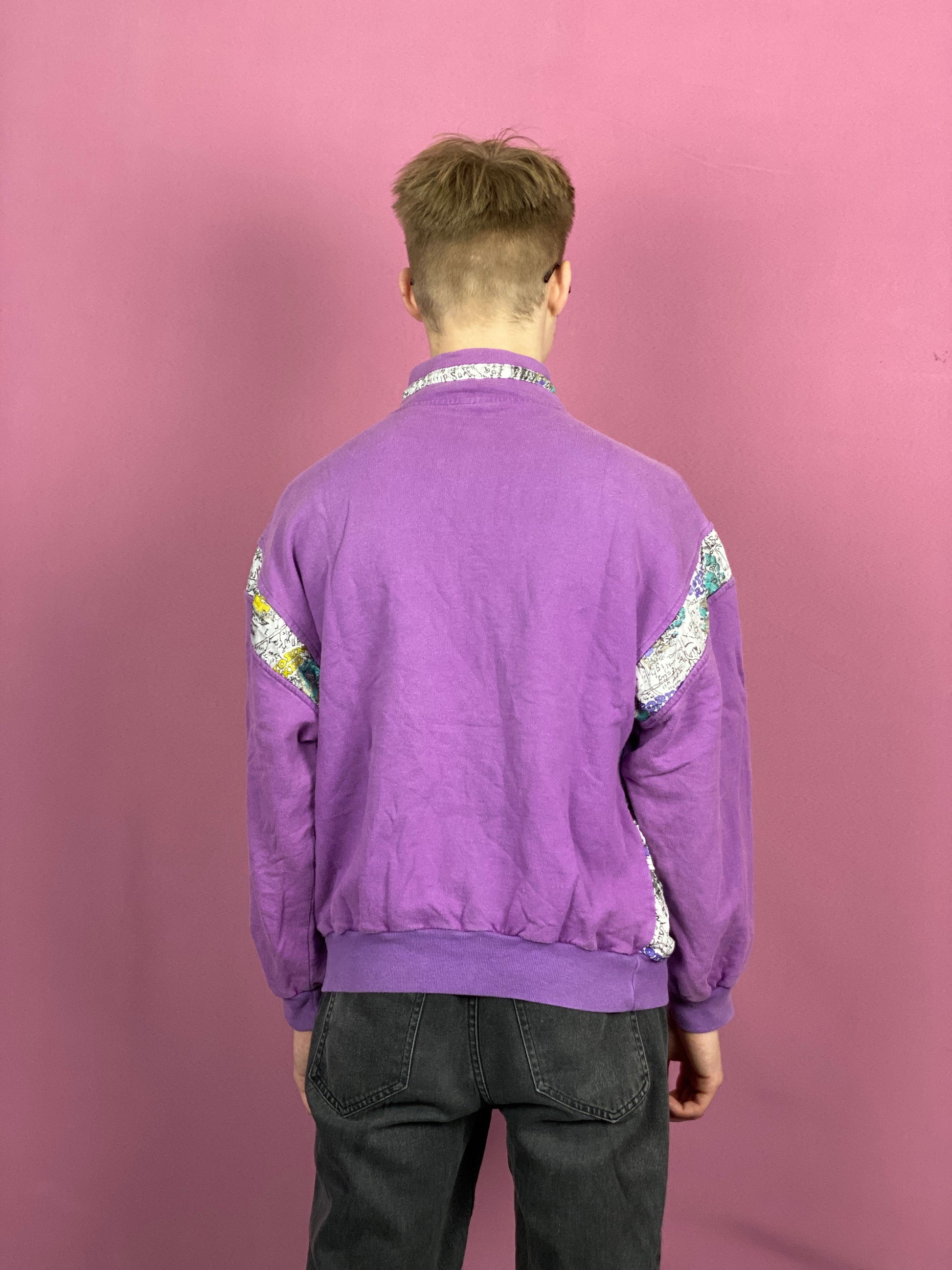 90s Vintage Men's 1/4 Zip Sweatshirt - Medium Purple Cotton