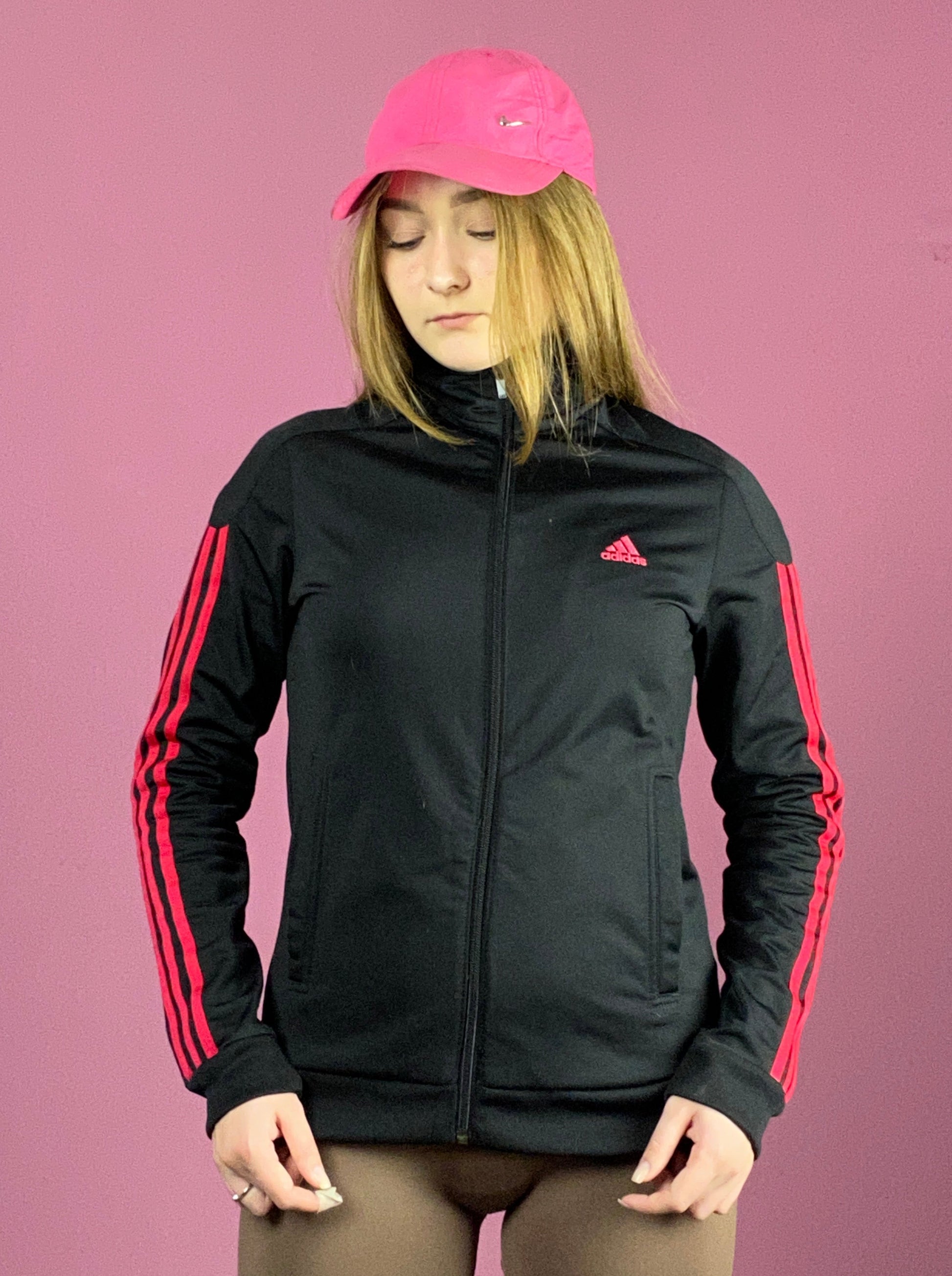 Adidas Vintage Women's Track Jacket - M Black & Pink Polytester