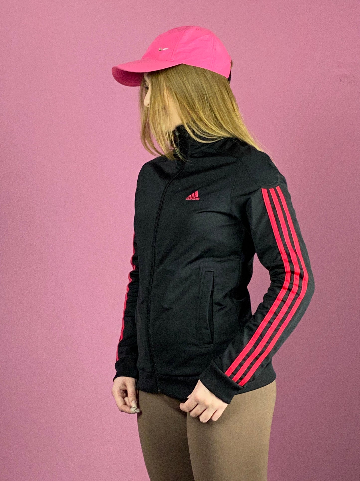 Adidas Vintage Women's Track Jacket - M Black & Pink Polytester