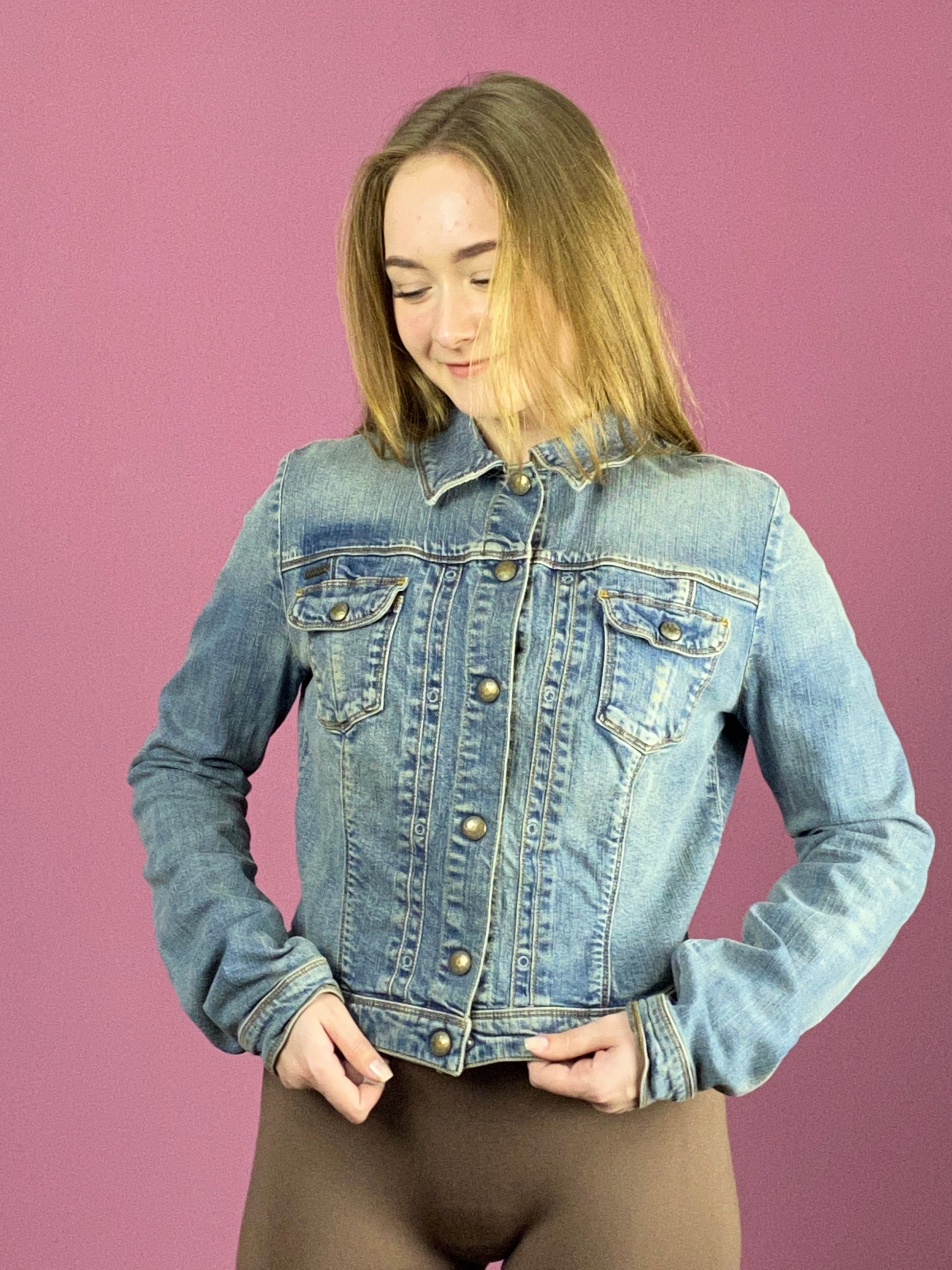 Guess Vintage Women's Jean Jacket - Large Blue Cotton